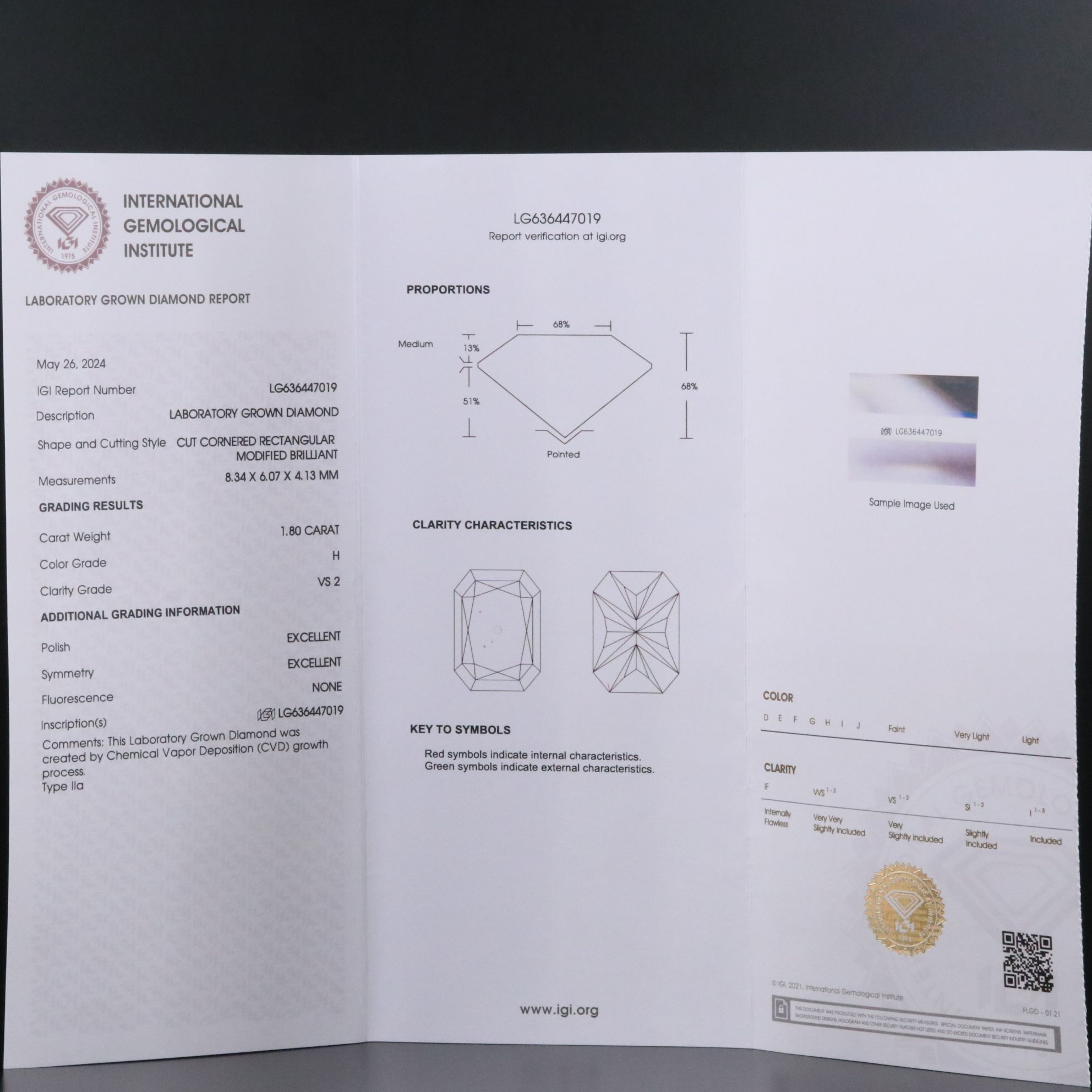 Loose 1.80 CT Lab Grown Diamond with IGI Report