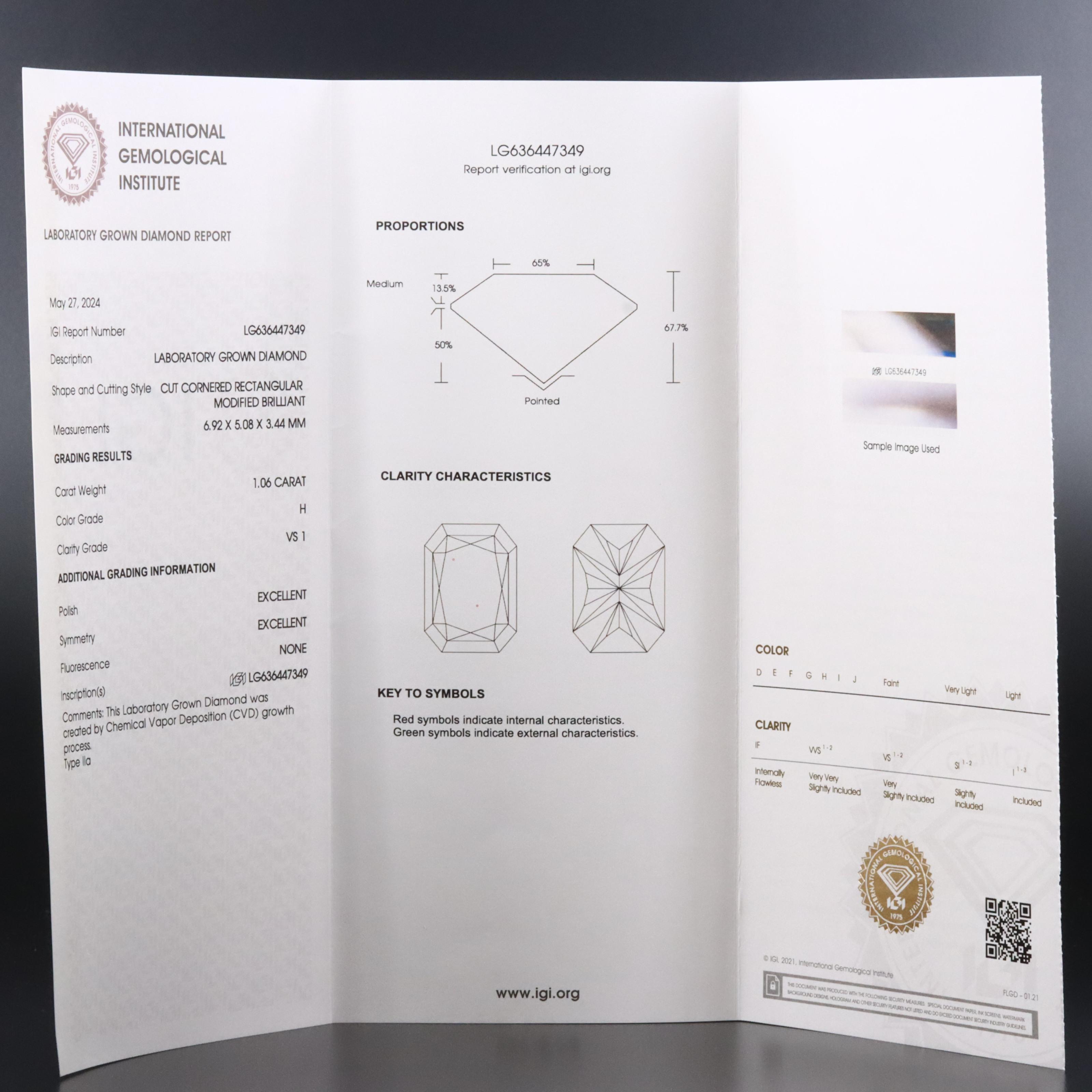 Loose 1.06 CT Lab Grown Diamond with IGI Report