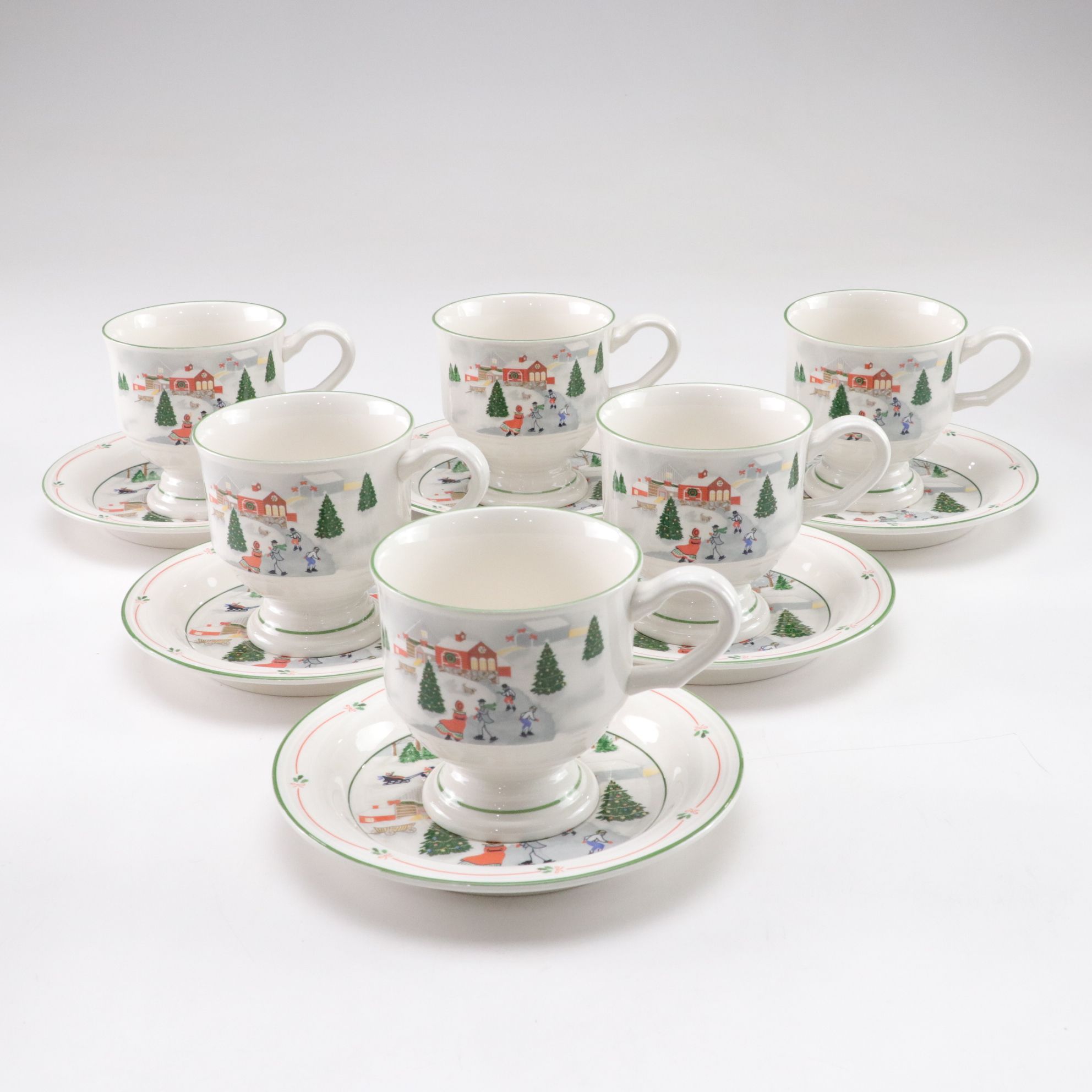 Sango "Silent Night" Christmas Dinnerware Set for Six with Extra Glasses, 1980s