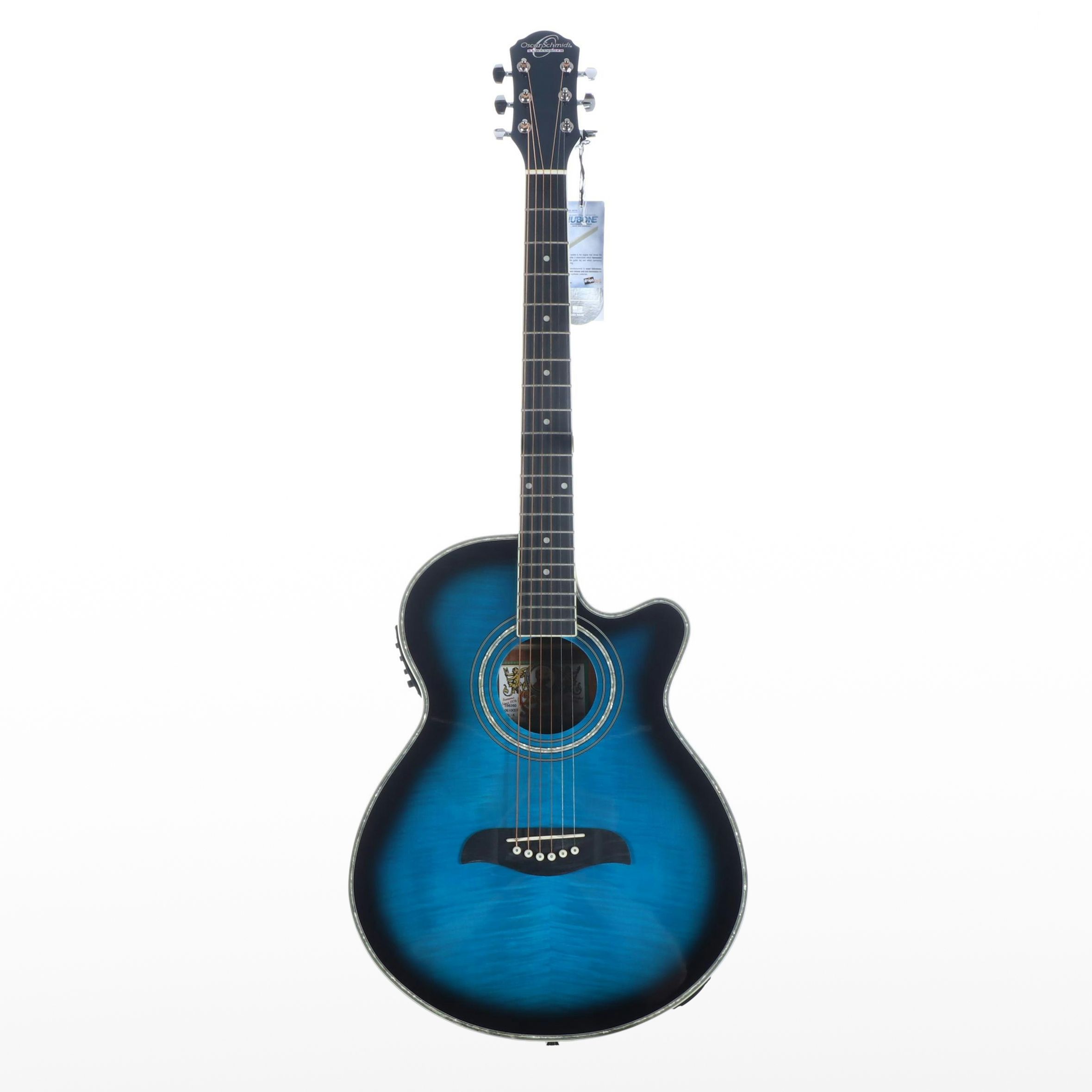 Oscar Schmidt by Washburn Flame Trans Blue Electric Acoustic Guitar