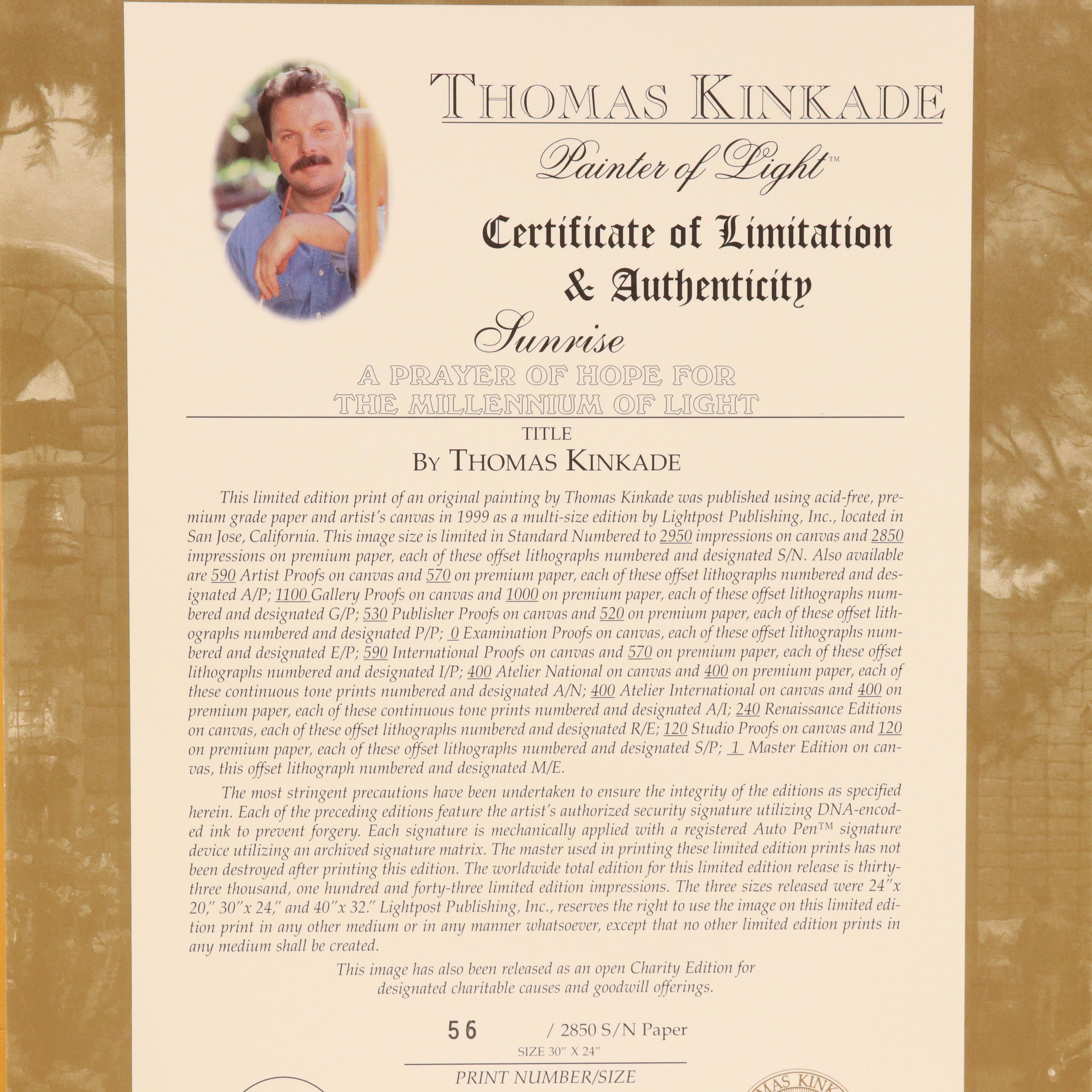 Thomas Kinkade Offset Lithograph "A Prayer of Hope for the Millennium of Light"