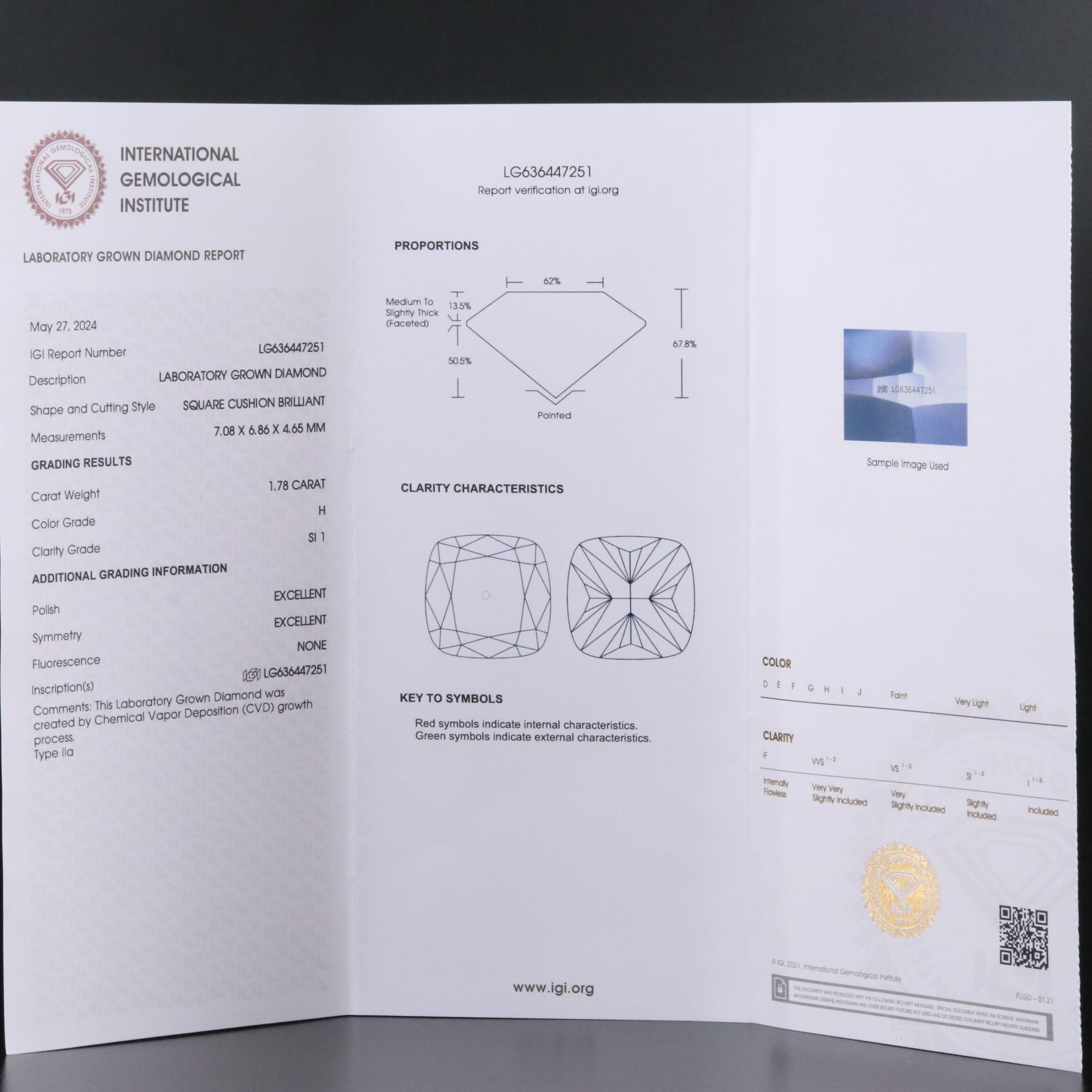 Loose 1.78 CT Lab Grown Diamond with IGI Report