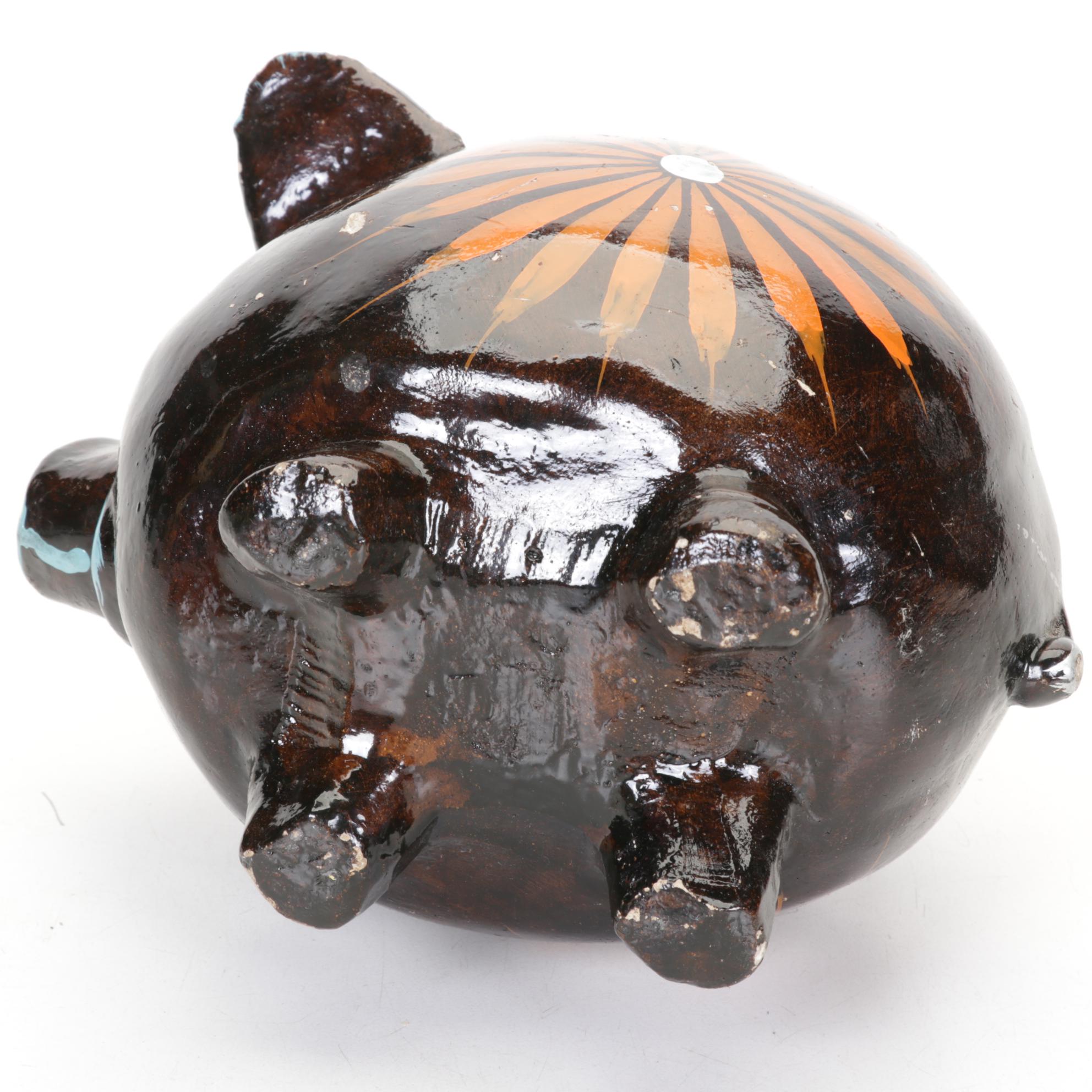 Mexican Chalkware Smasher Pig Bank With Two Small Wooden Jewelry Boxes