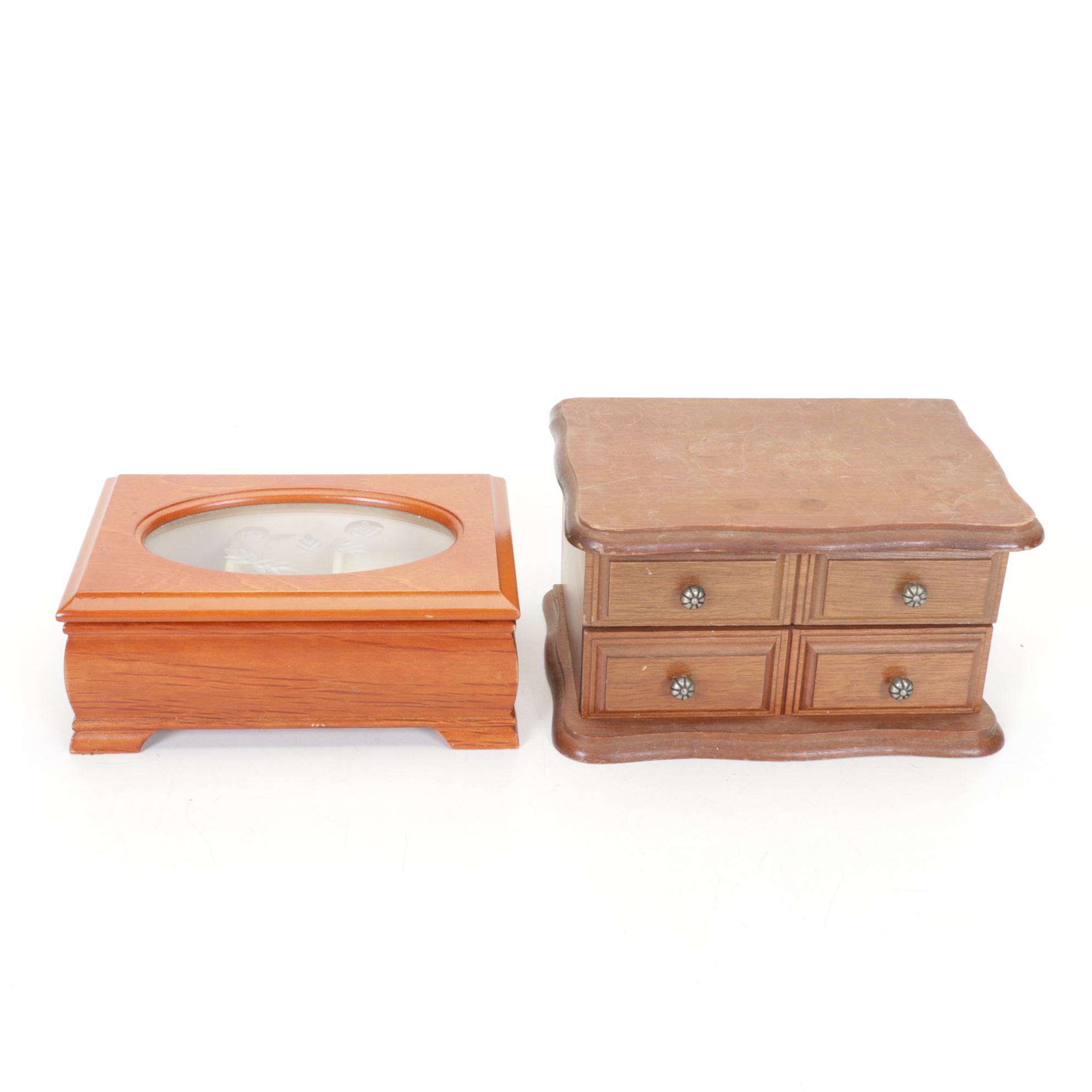 Mexican Chalkware Smasher Pig Bank With Two Small Wooden Jewelry Boxes