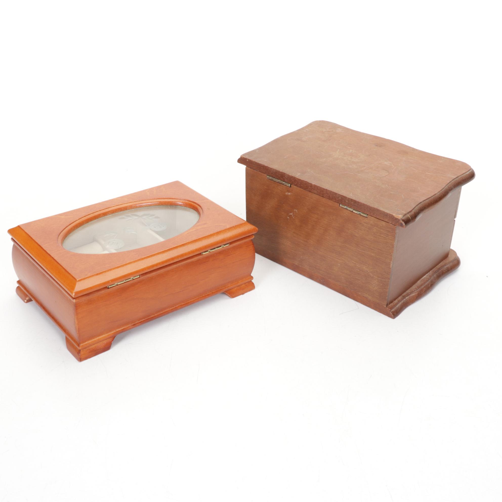 Mexican Chalkware Smasher Pig Bank With Two Small Wooden Jewelry Boxes