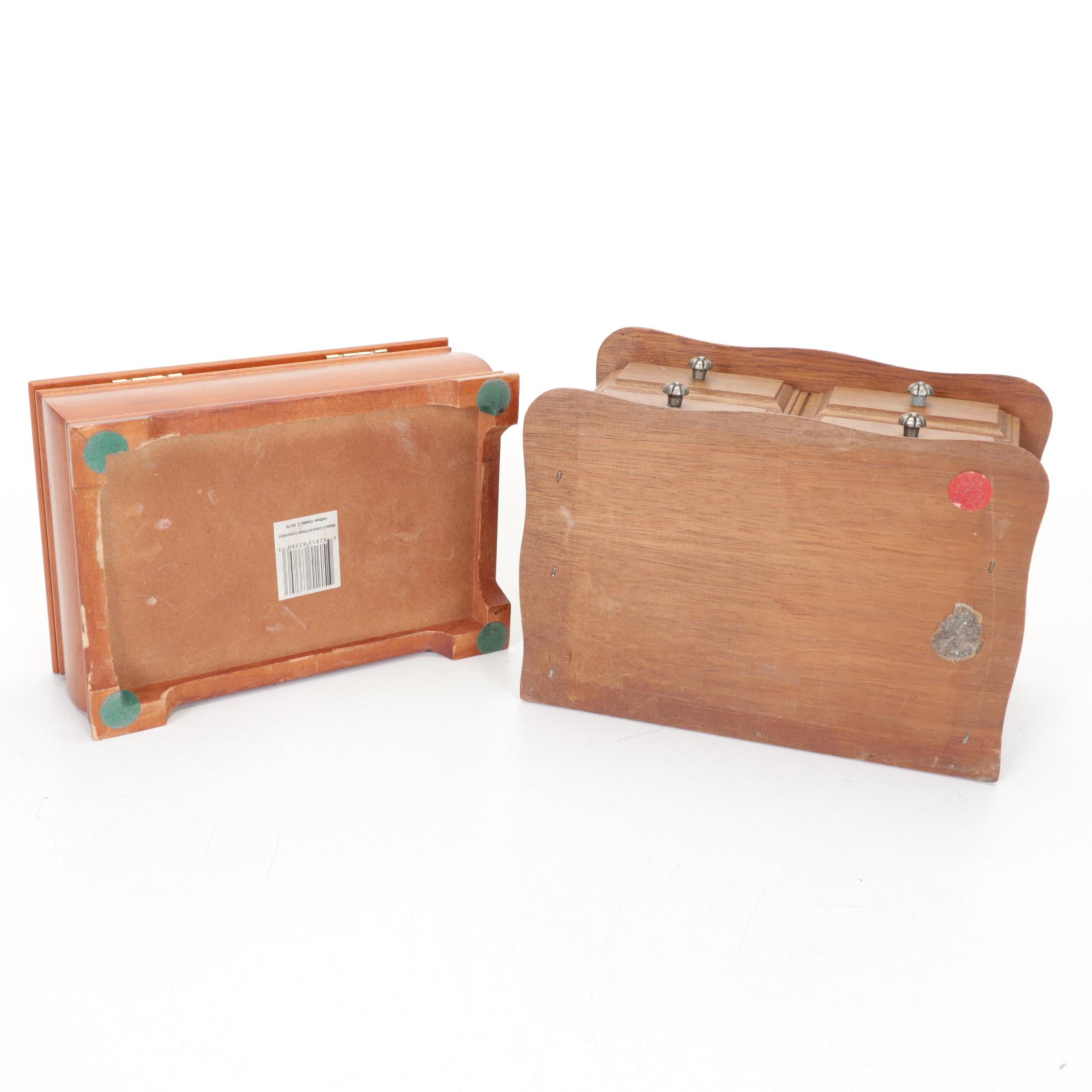 Mexican Chalkware Smasher Pig Bank With Two Small Wooden Jewelry Boxes