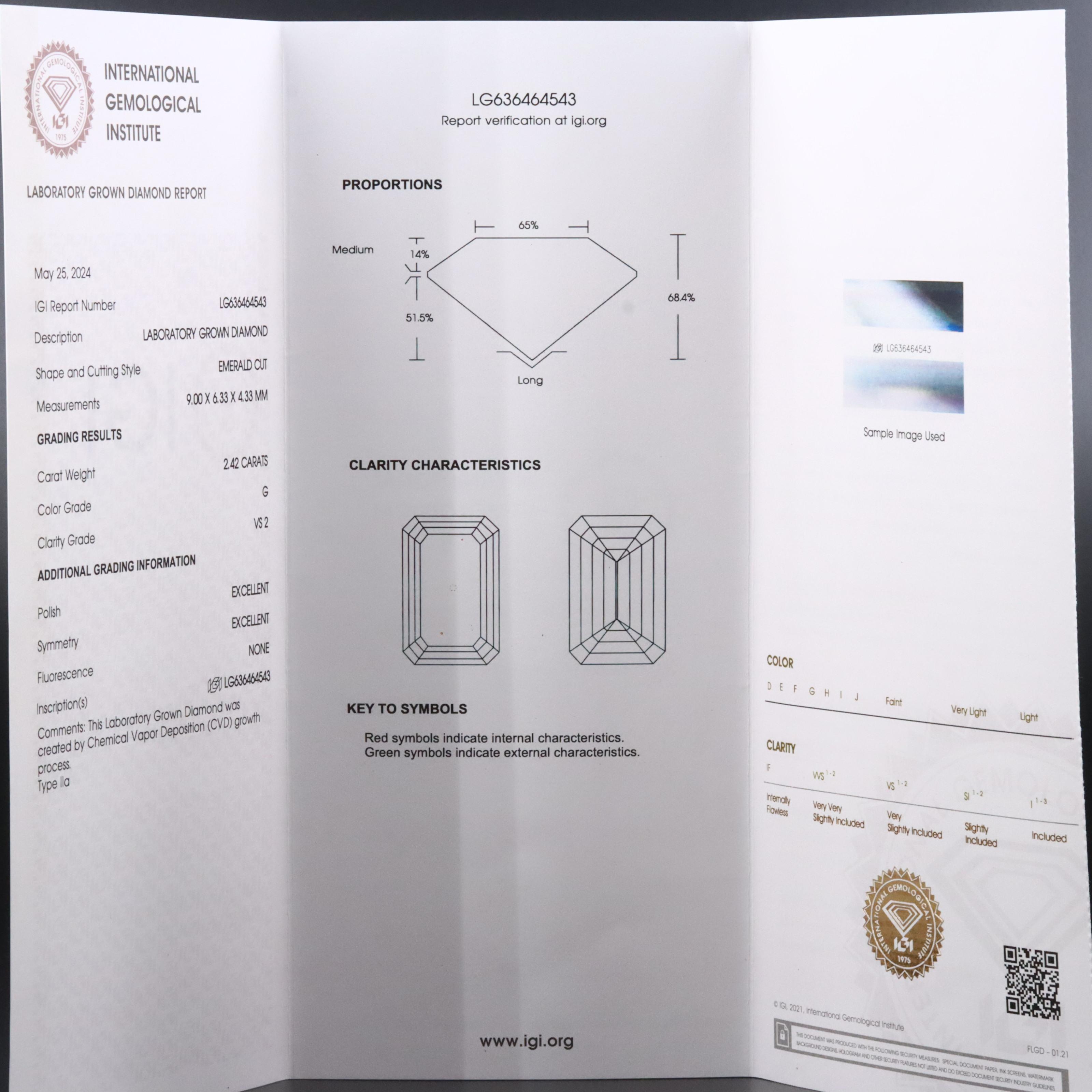 Loose 2.42 CT Lab Grown Diamond with IGI Report