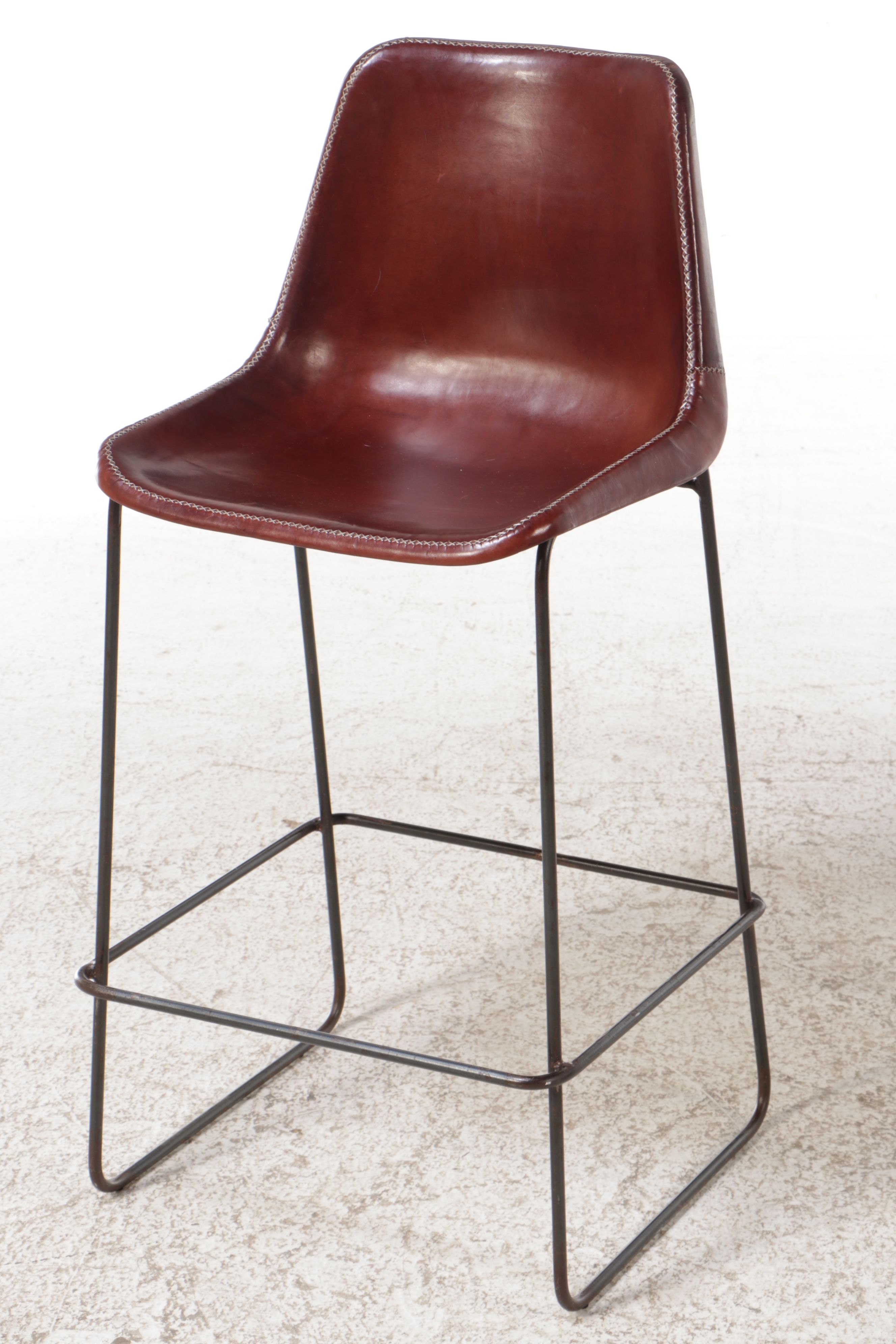 Set of Five Sol Y Luna Italian Leather and Metal Barstools