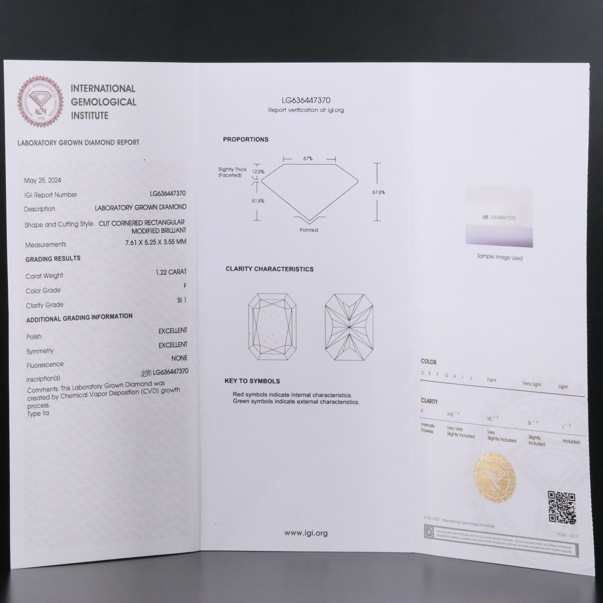 Loose 1.22 CT Lab Grown Diamond with IGI Report