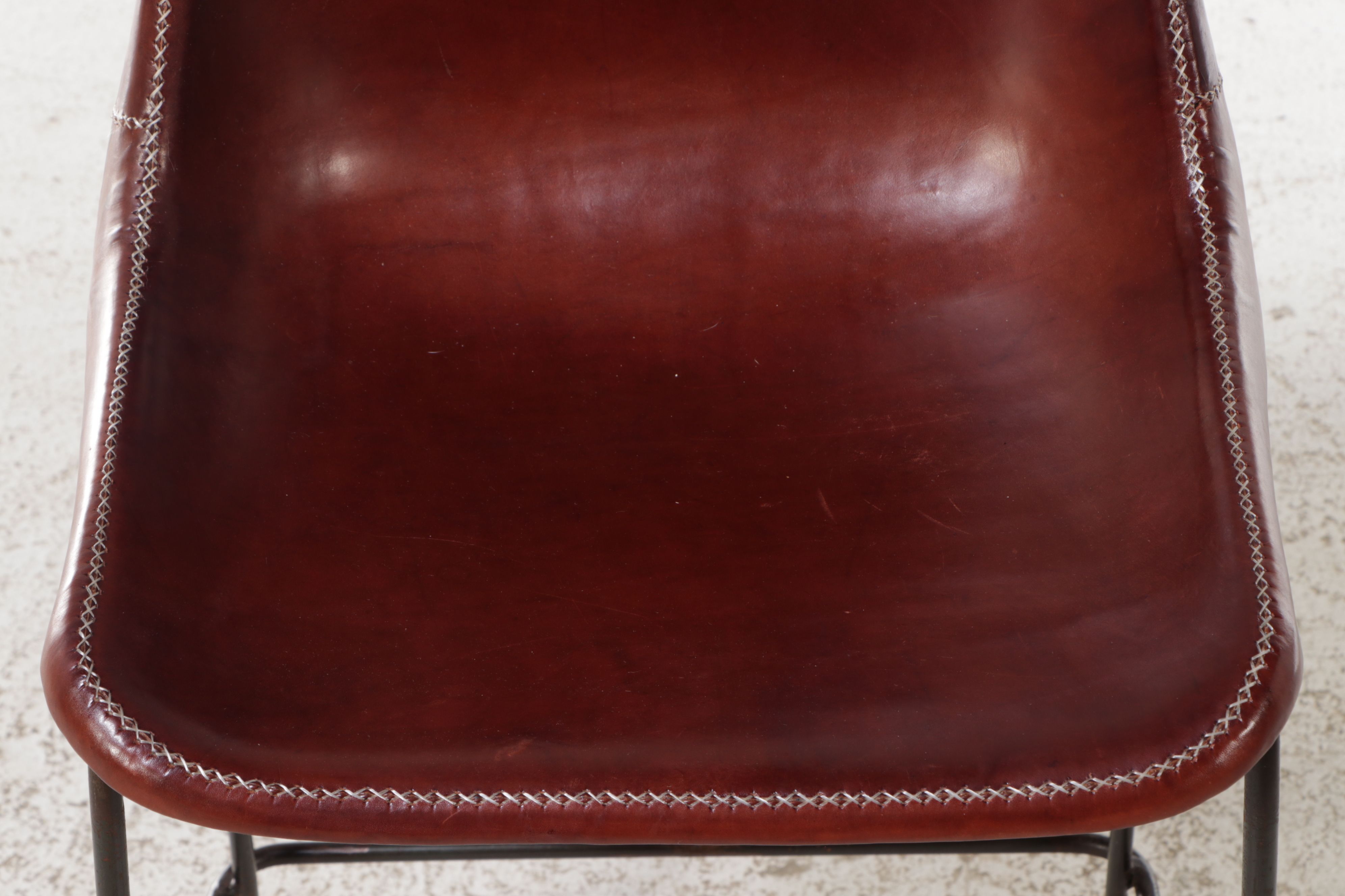 Set of Five Sol Y Luna Italian Leather and Metal Barstools