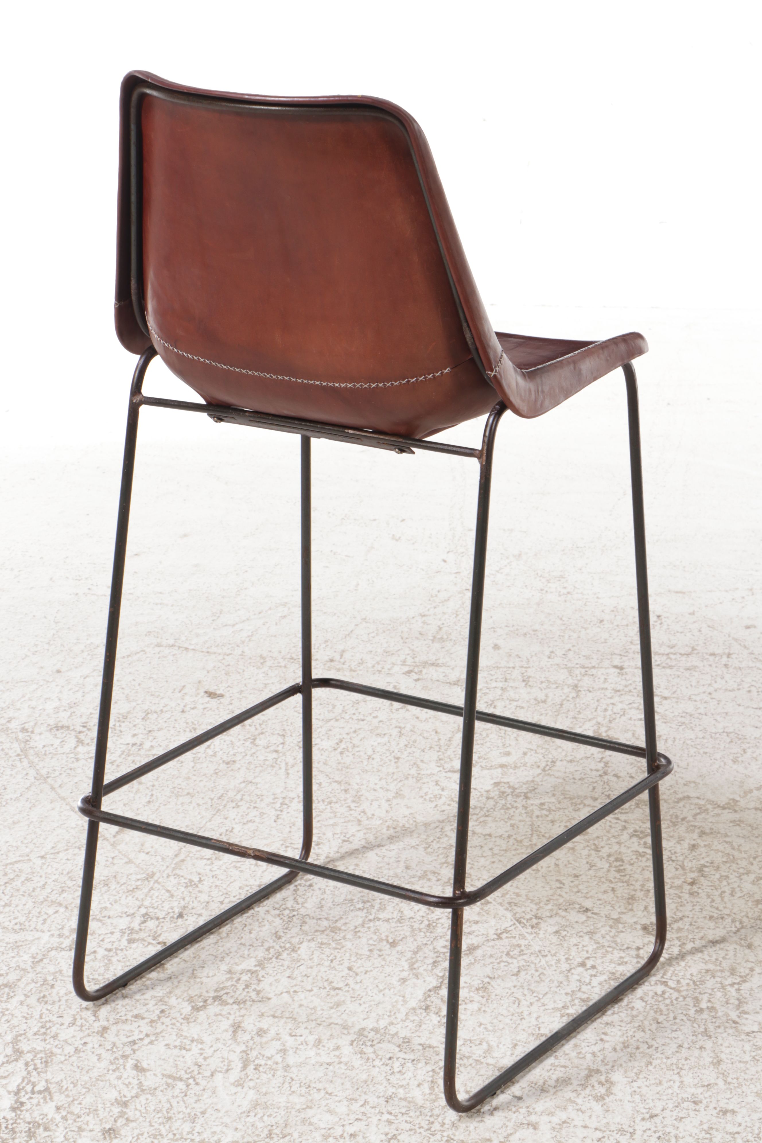 Set of Five Sol Y Luna Italian Leather and Metal Barstools