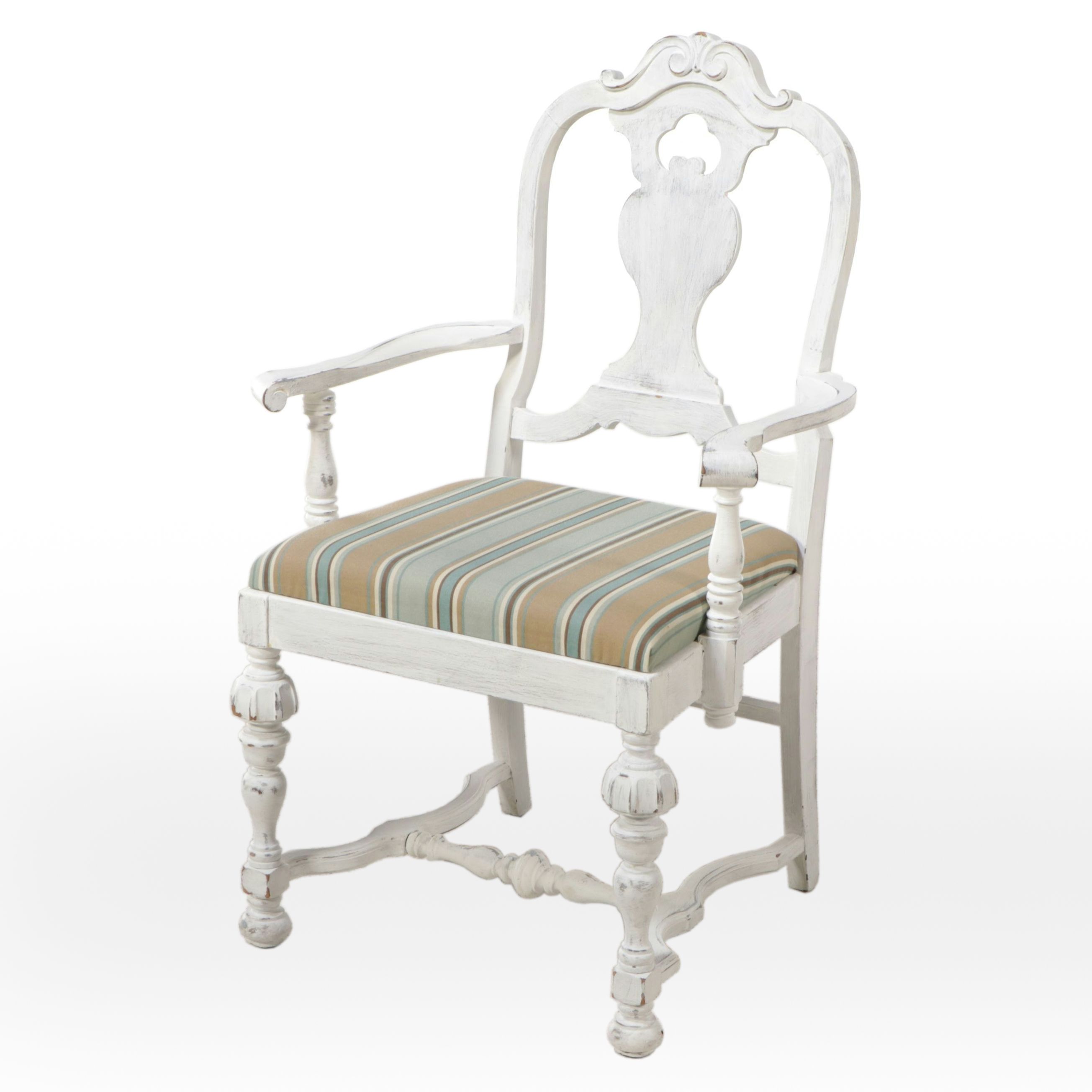Jacobean Style White Painted Armchair, Early to Mid-20th Century