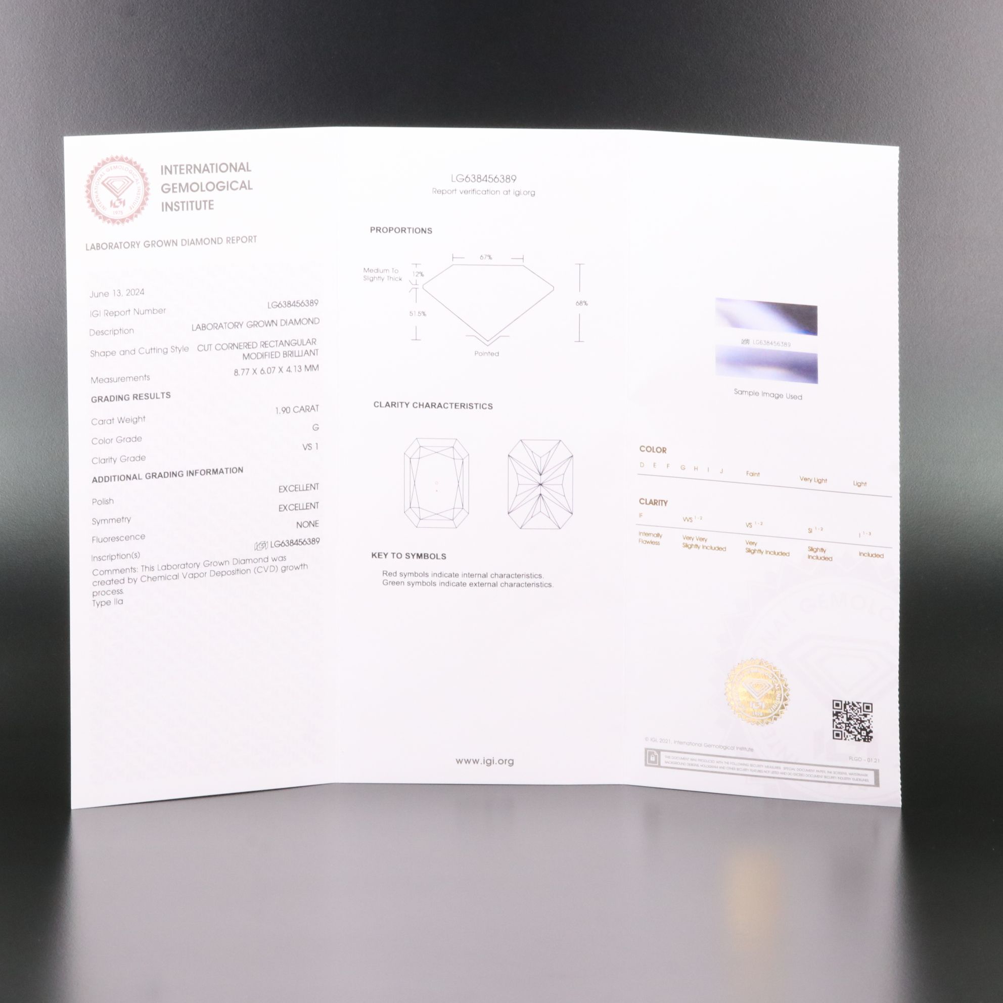 Loose 1.90 CT Lab Grown Diamond with IGI Report
