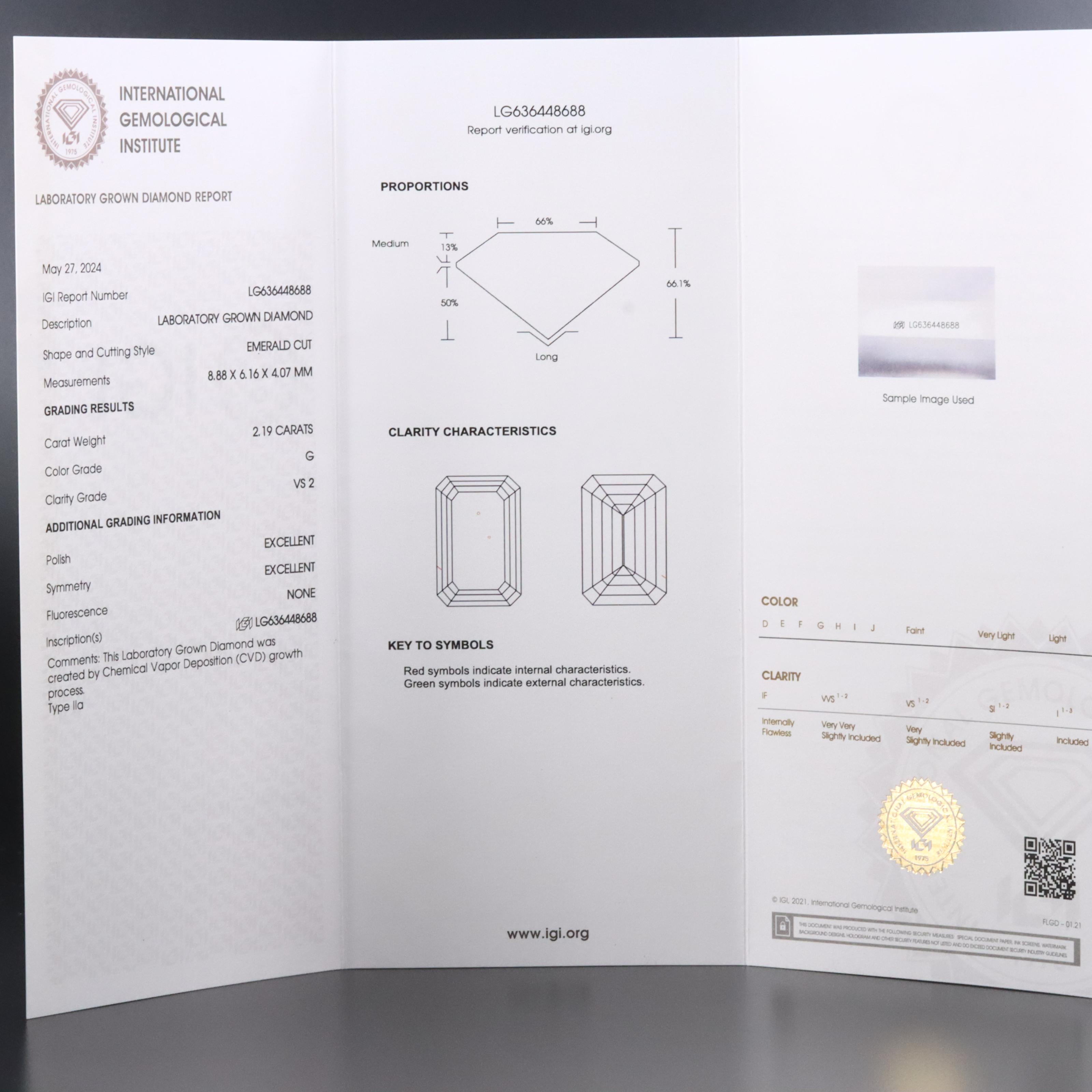 Loose 2.19 CT Lab Grown Diamond with IGI Report