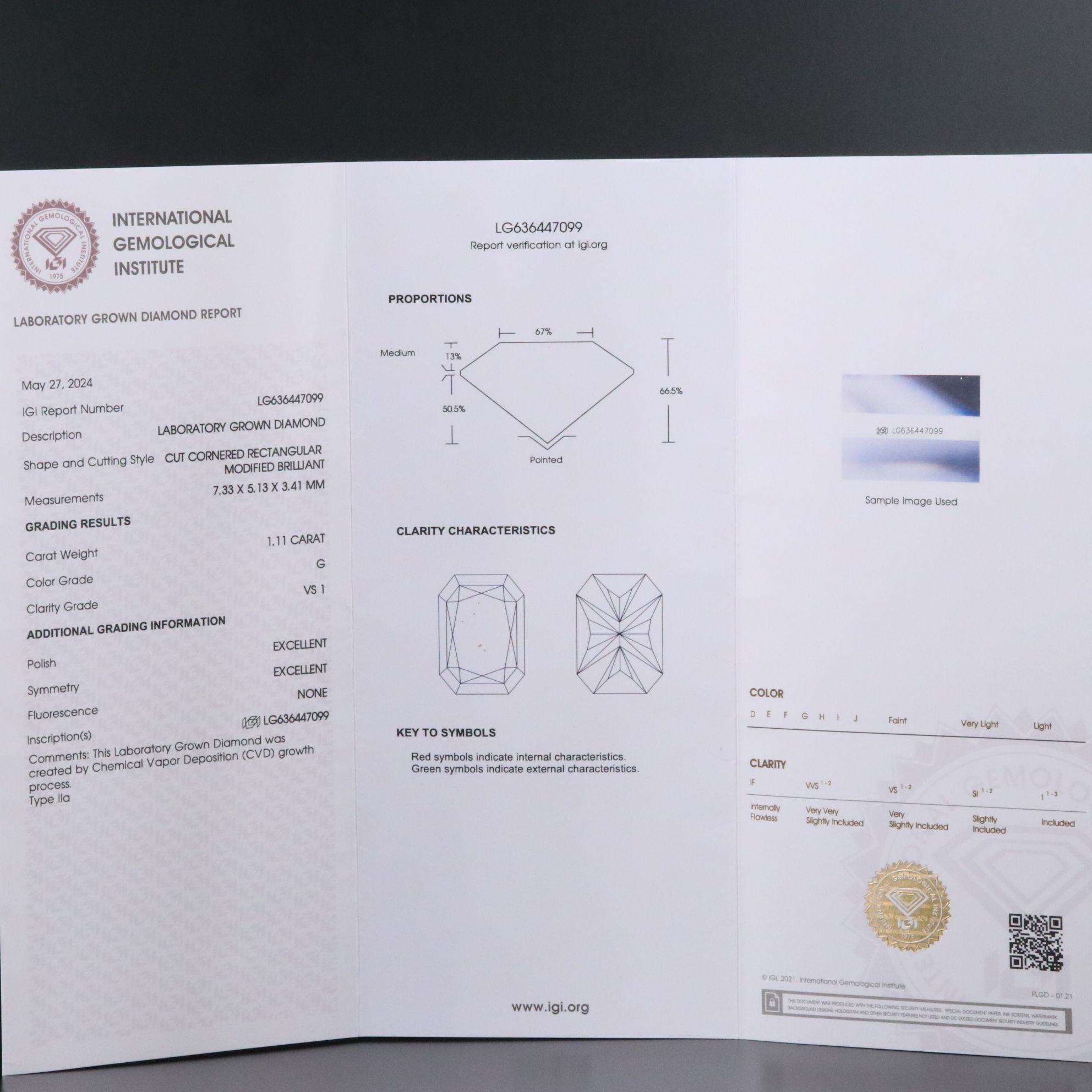 Loose 1.11 CT Lab Grown Diamond with IGI Report