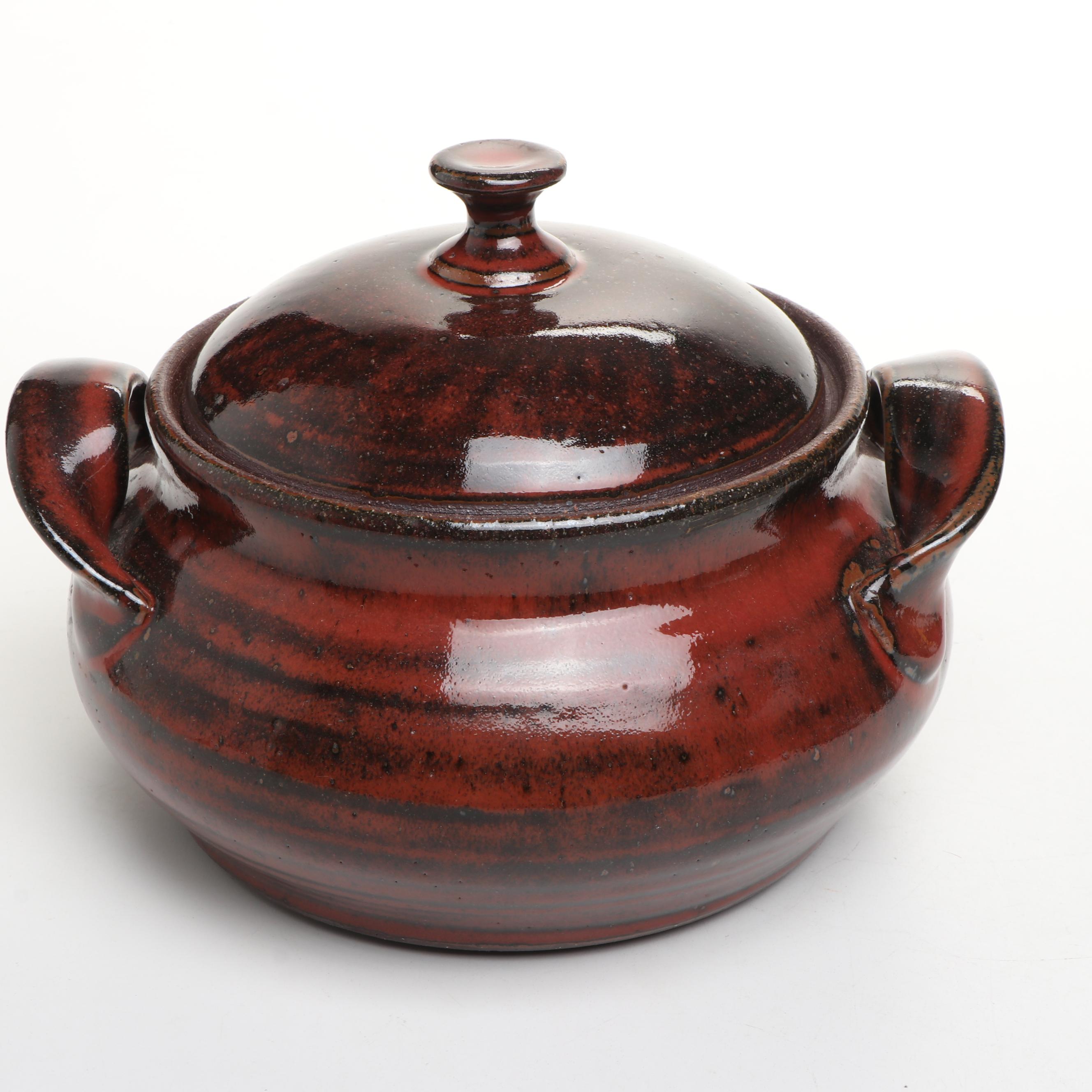 Artist Signed Art Pottery Lidded Dish, Bowl, and Mugs