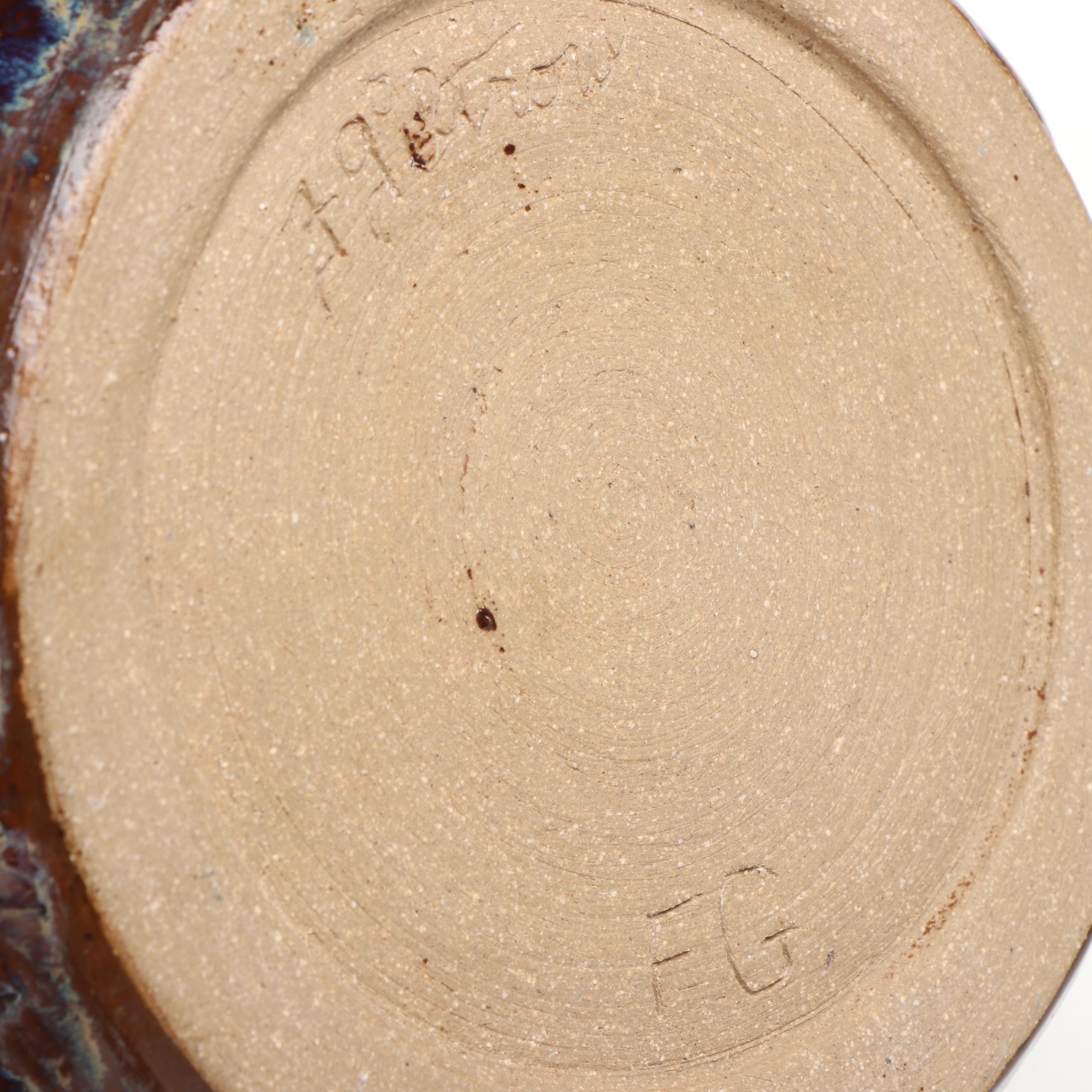 Artist Signed Art Pottery Lidded Dish, Bowl, and Mugs