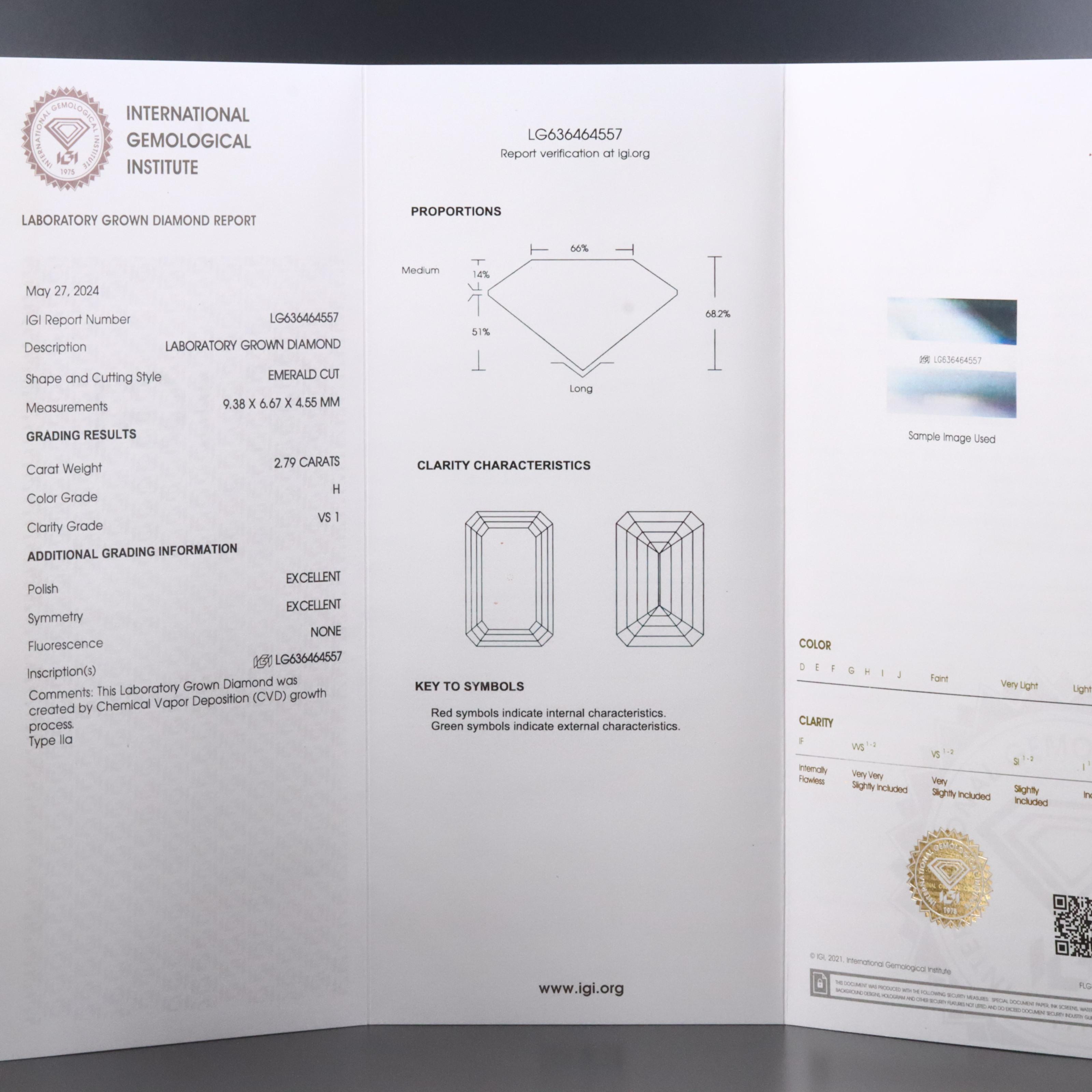 Loose 2.79 CT Lab Grown Diamond with IGI Report