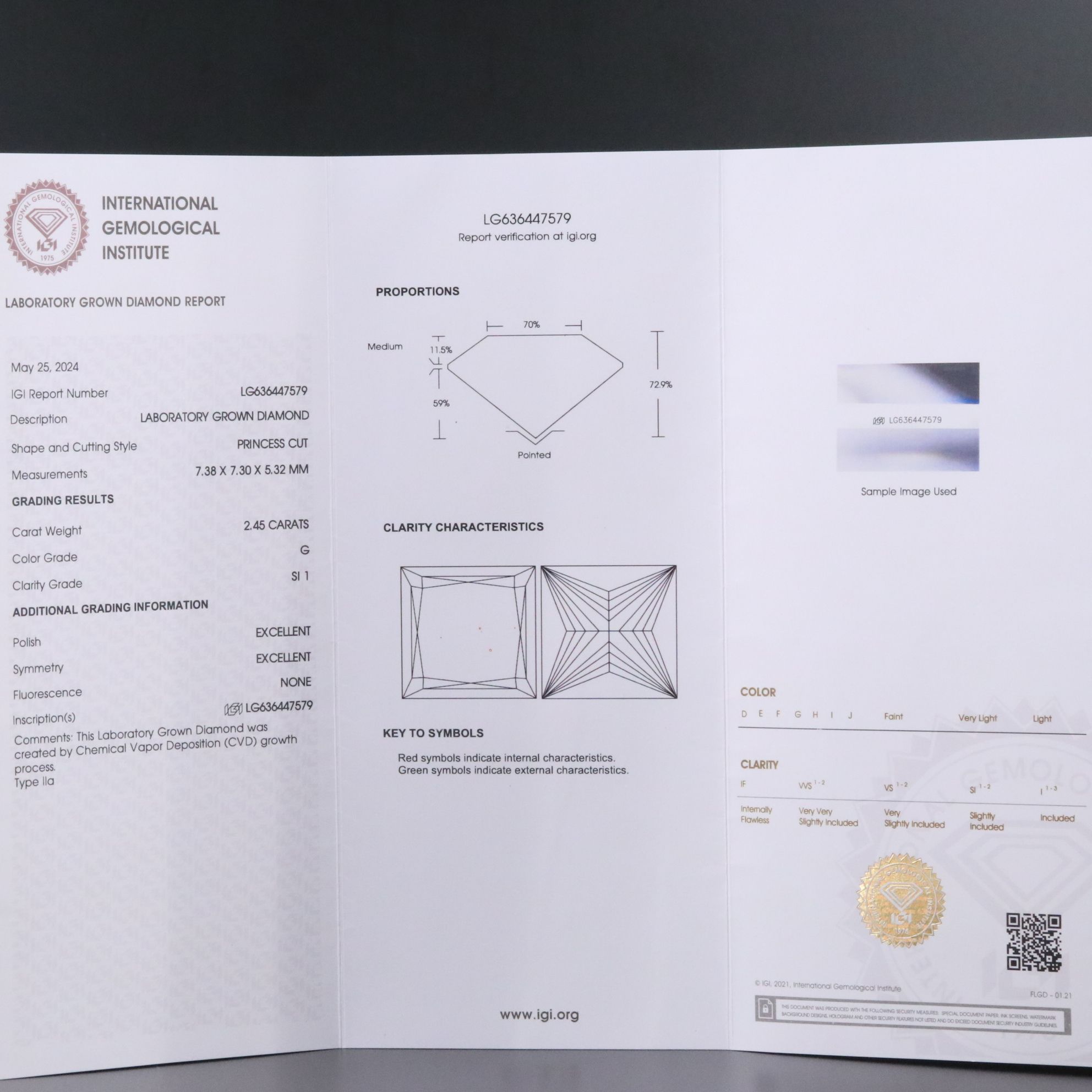 Loose 2.45 CT Lab Grown Diamond with IGI Report
