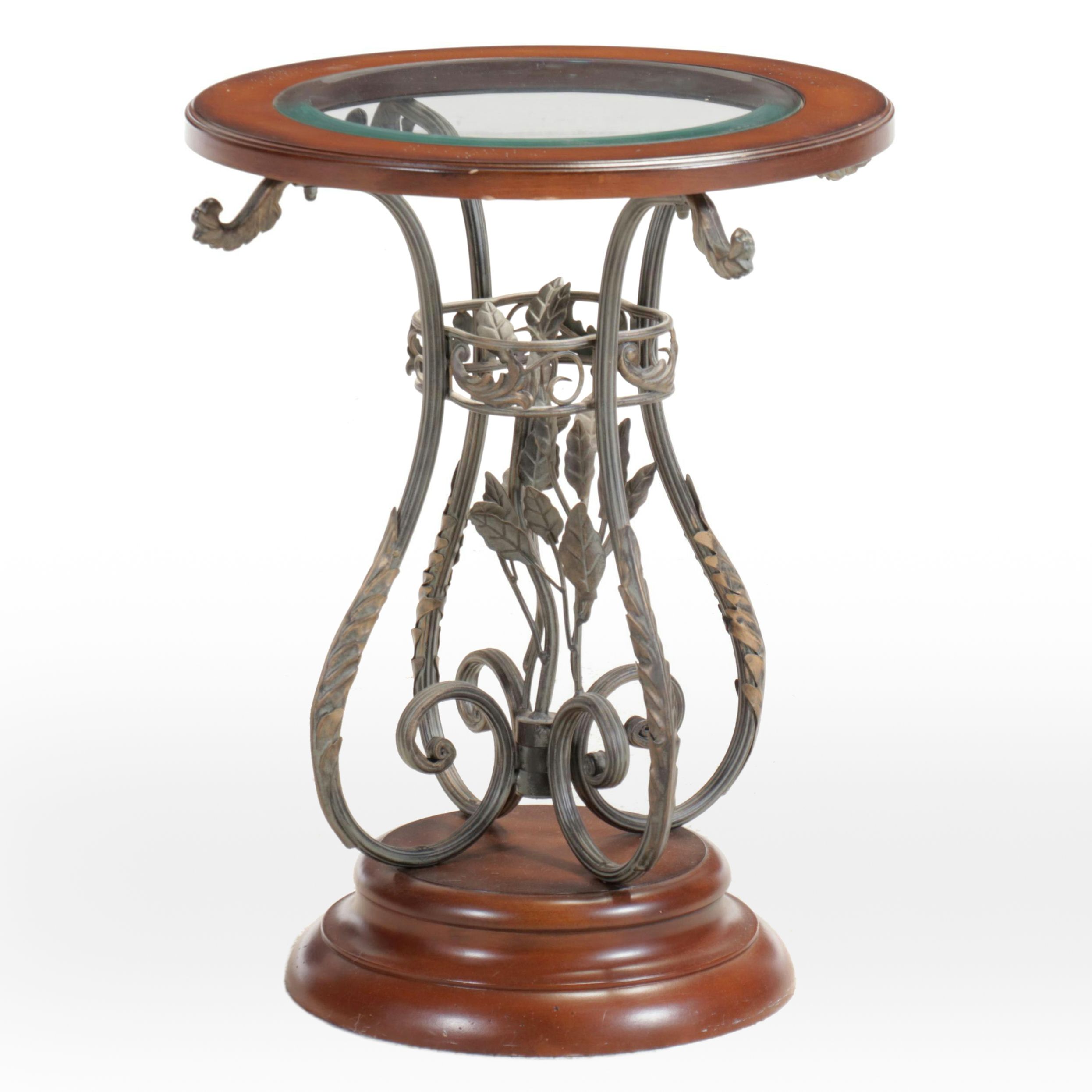 Wrought Iron End Table with Glass Top