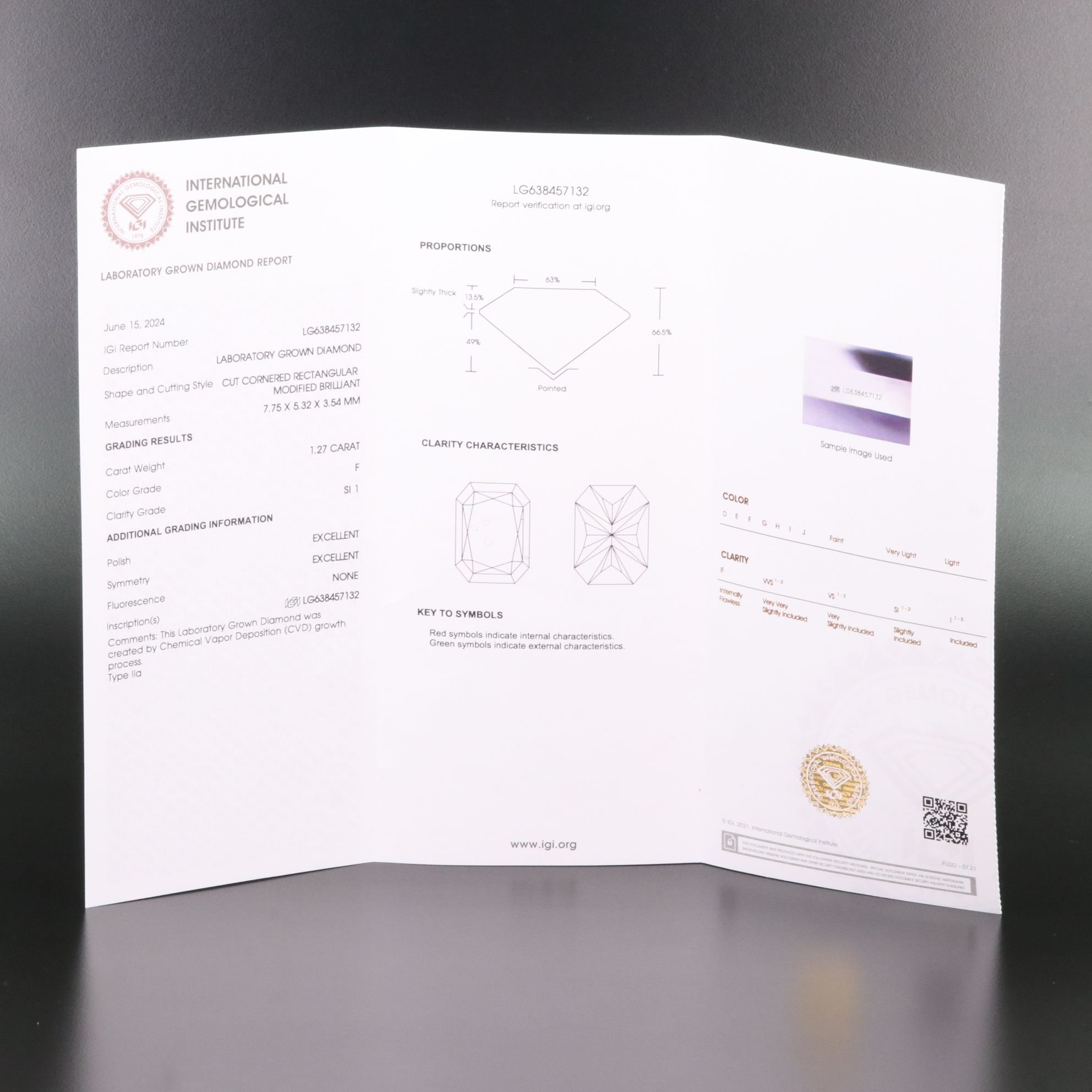 Loose 1.27 CT Lab Grown Diamond with IGI Report