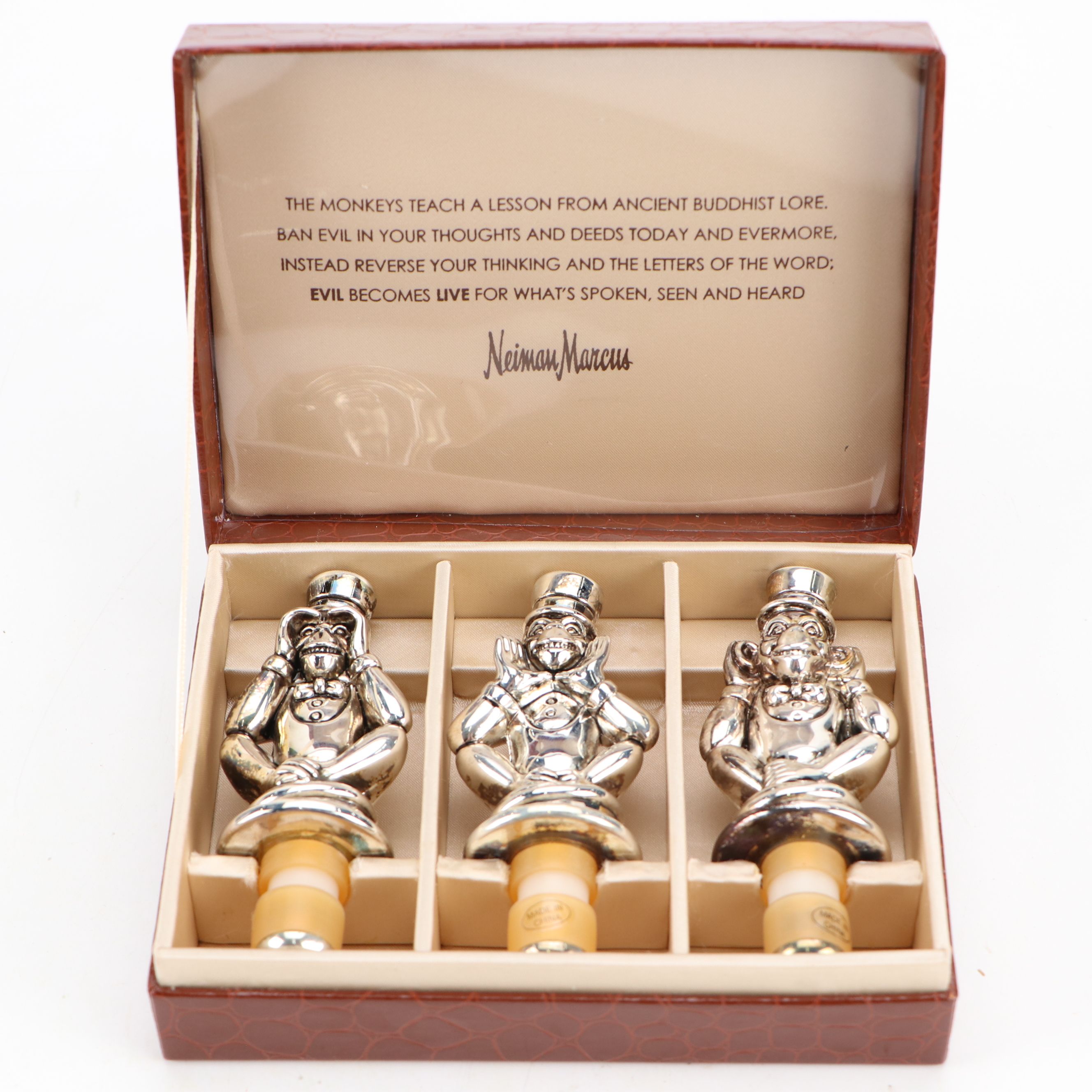 Neiman Marcus Silver Plate See No Evil, Speak No Evil, Hear No Evil Stoppers