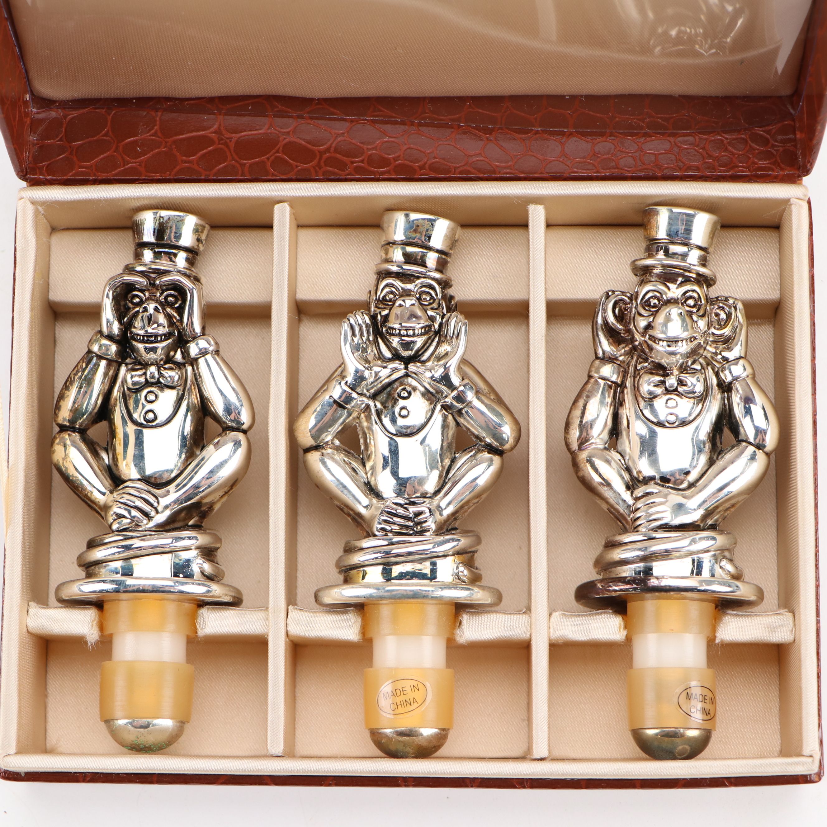 Neiman Marcus Silver Plate See No Evil, Speak No Evil, Hear No Evil Stoppers