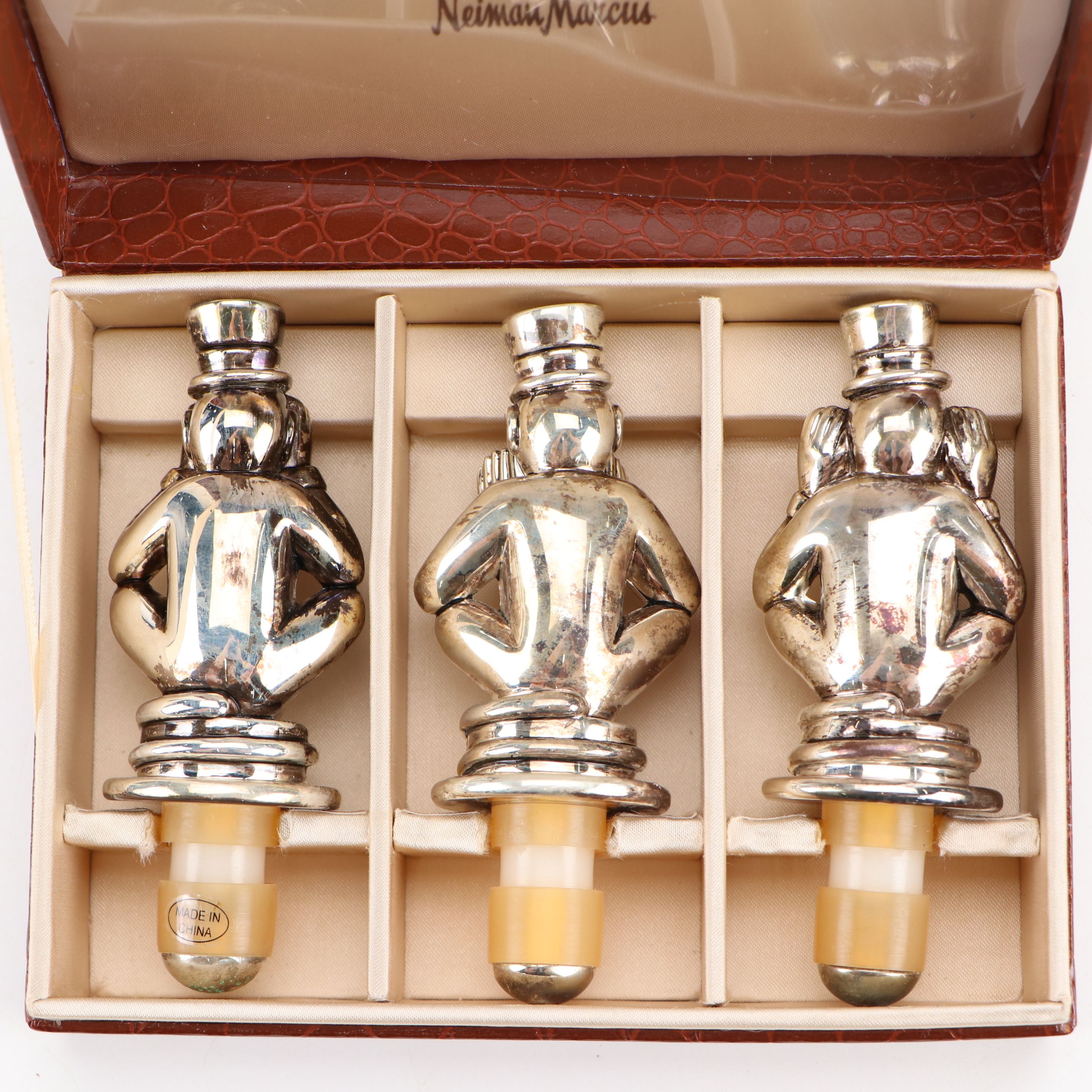 Neiman Marcus Silver Plate See No Evil, Speak No Evil, Hear No Evil Stoppers