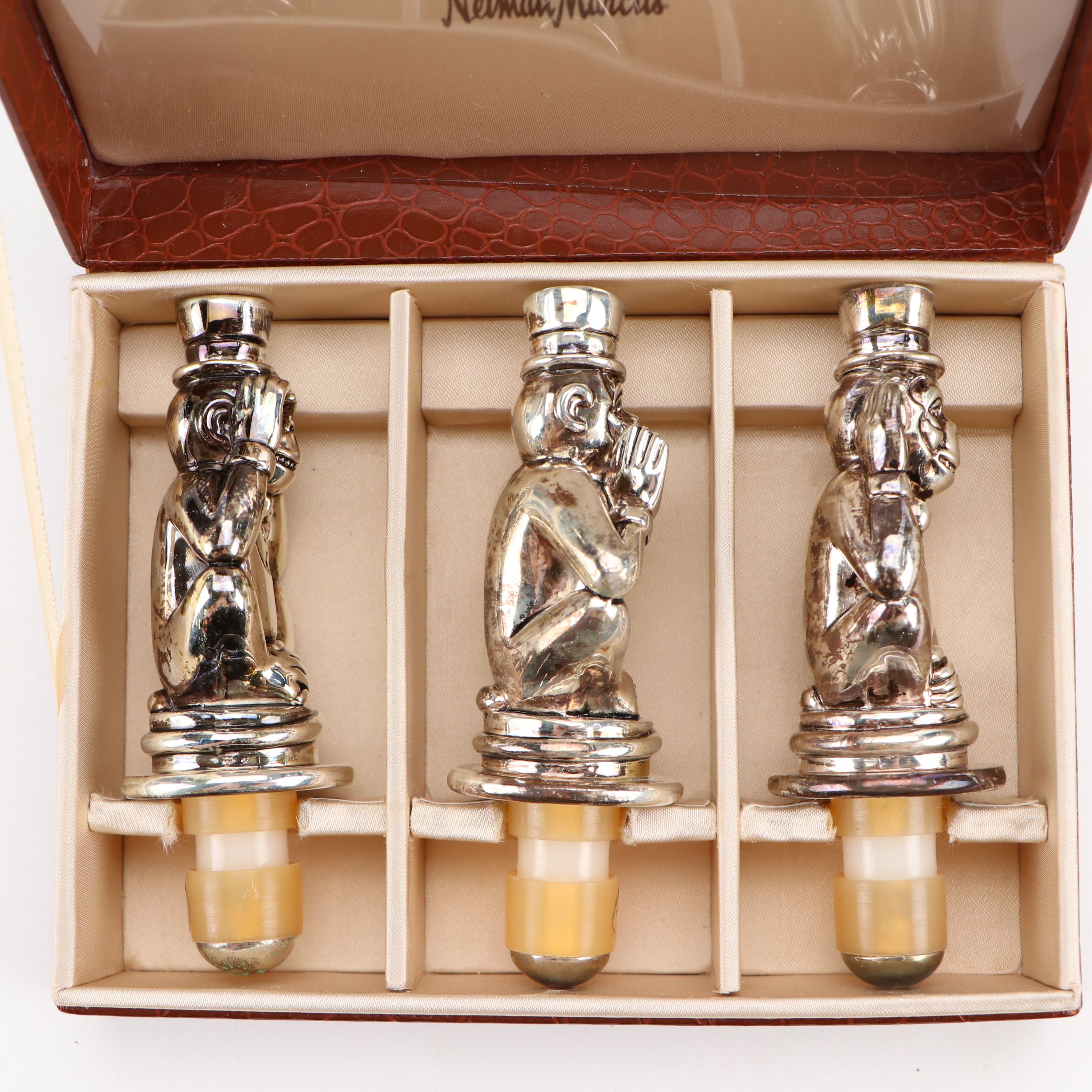 Neiman Marcus Silver Plate See No Evil, Speak No Evil, Hear No Evil Stoppers