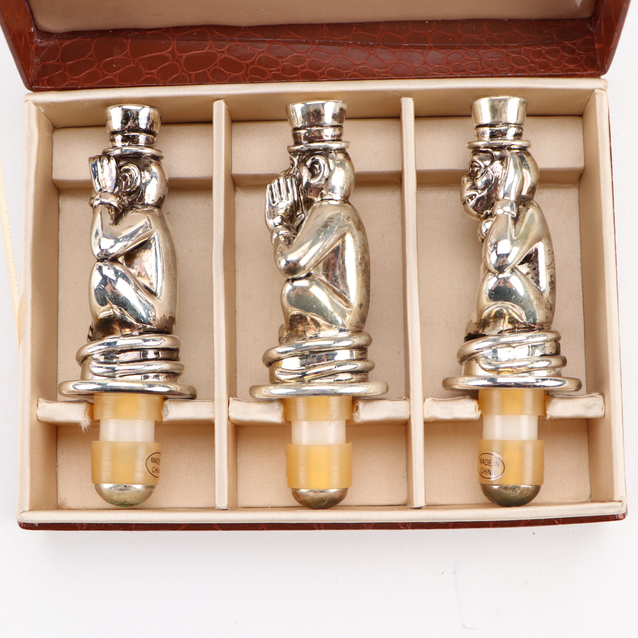 Neiman Marcus Silver Plate See No Evil, Speak No Evil, Hear No Evil Stoppers