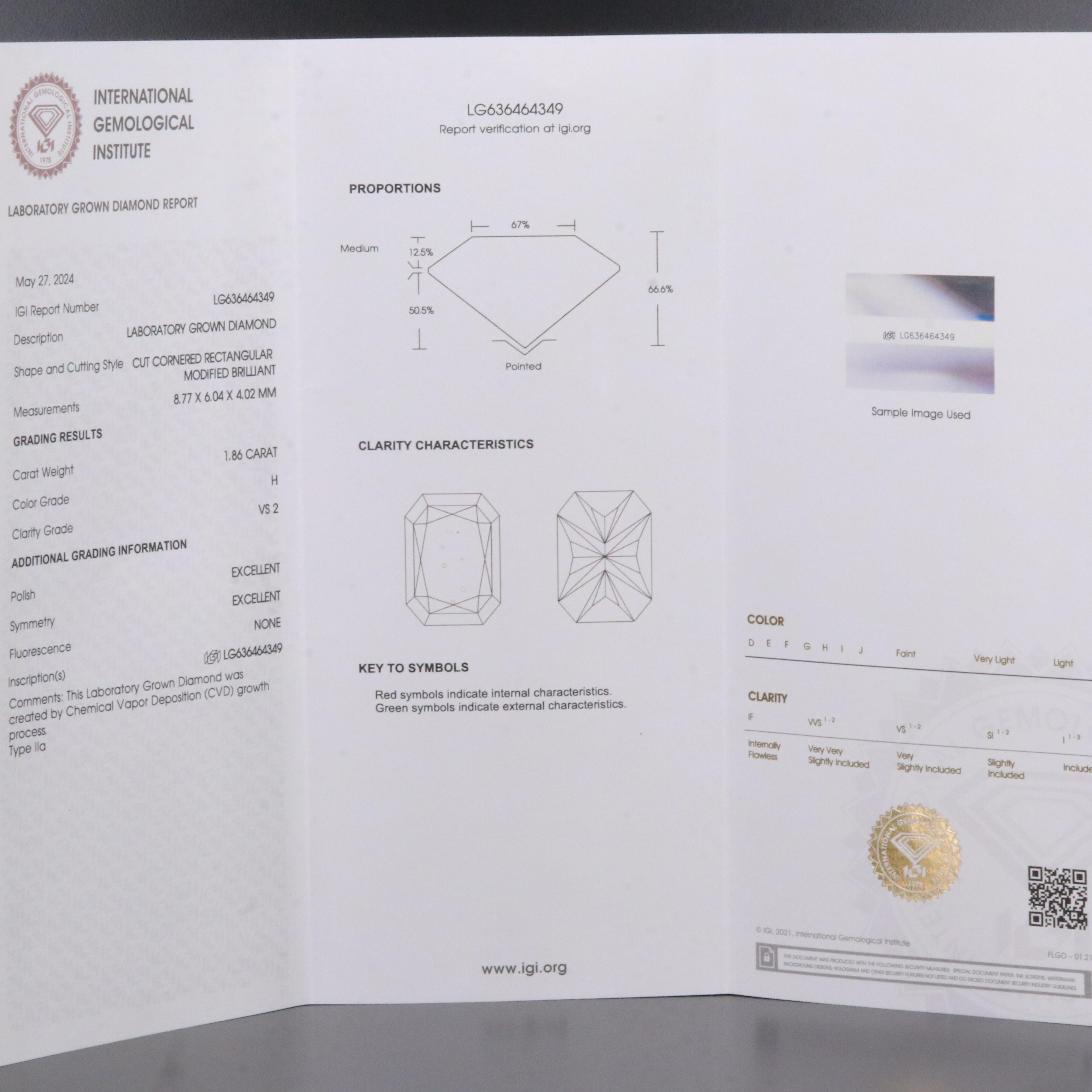 Loose 1.86 CT Lab Grown Diamond with IGI Report