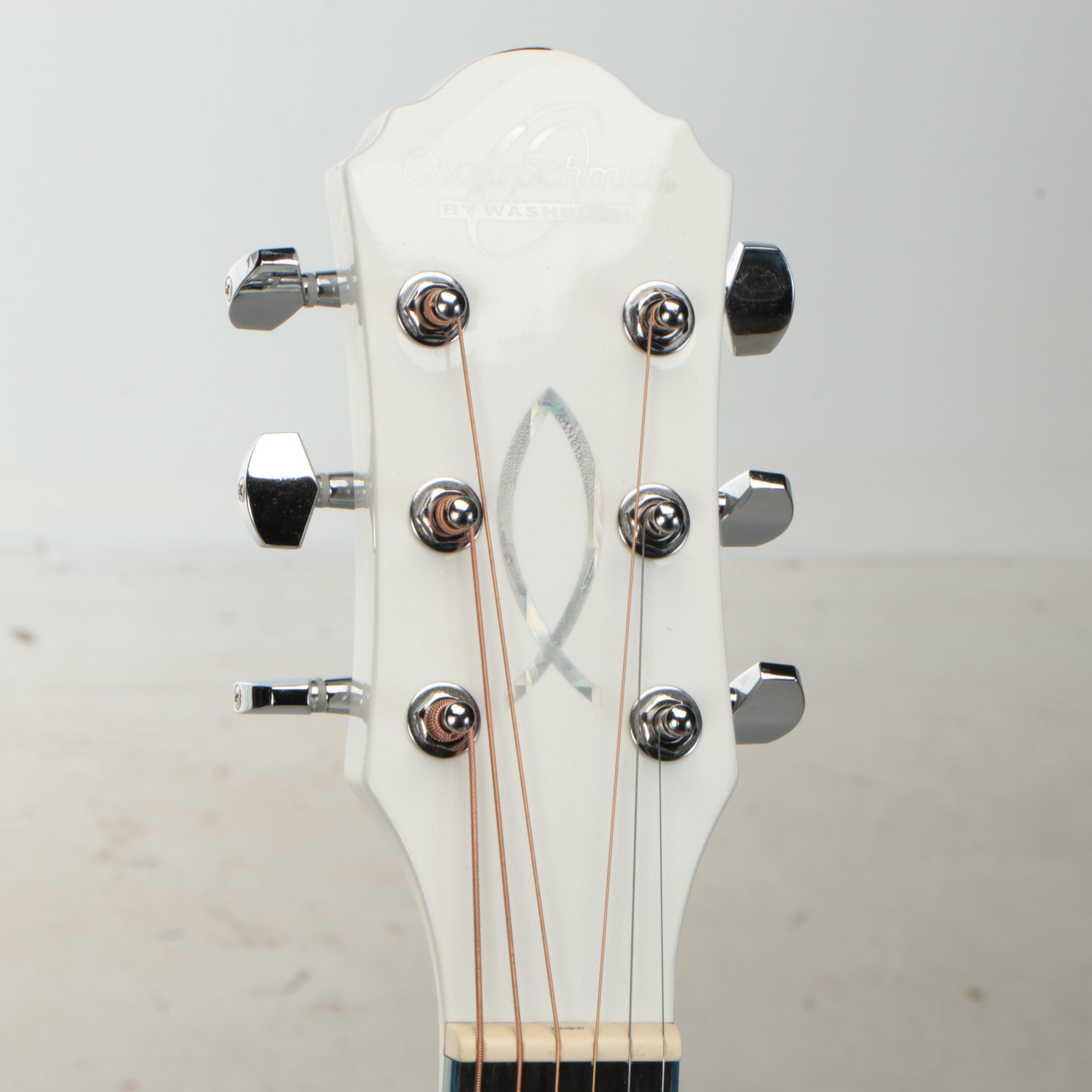 Oscar Schmidt by Washburn Gloss White Concert Cutaway Electric Acoustic Guitar