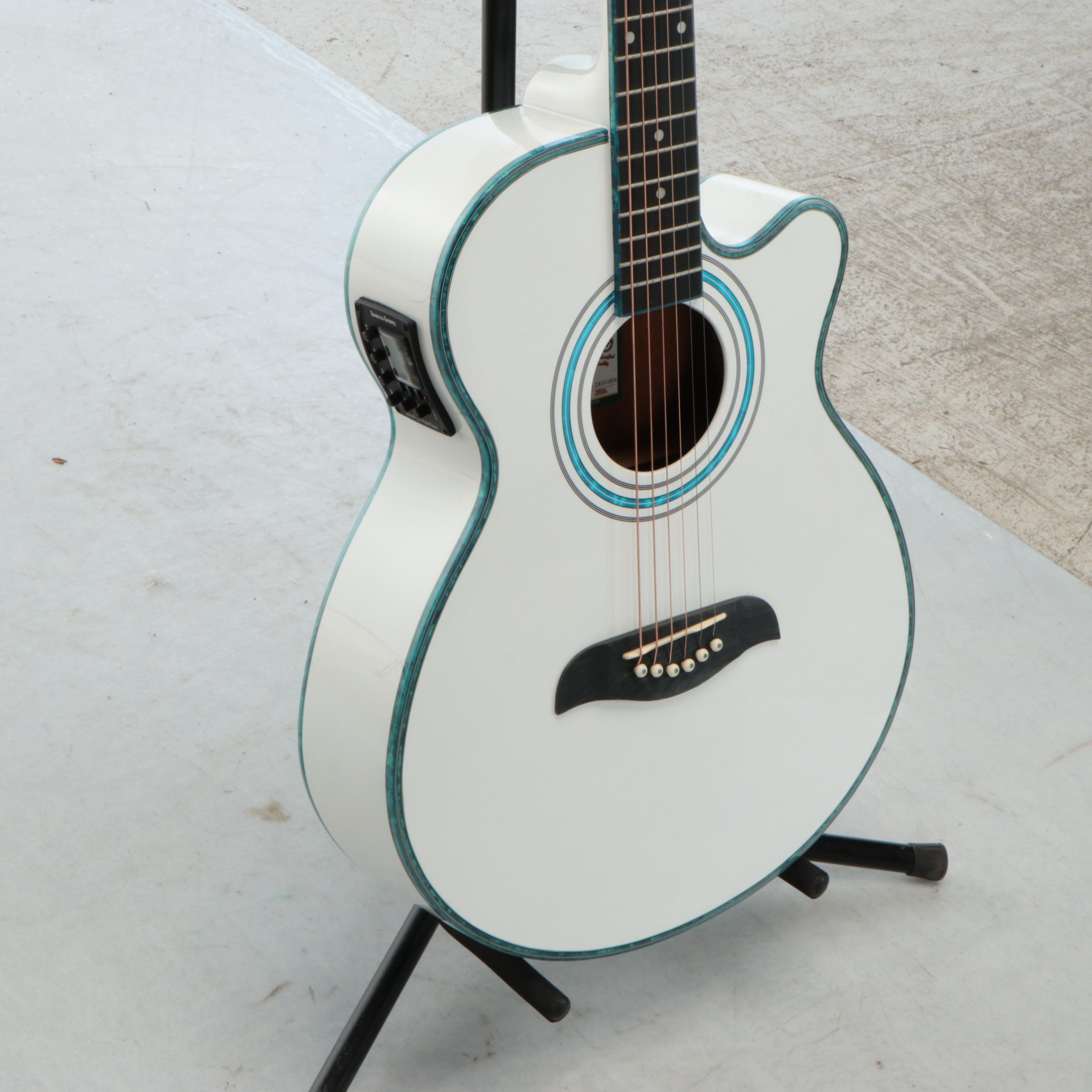 Oscar Schmidt by Washburn Gloss White Concert Cutaway Electric Acoustic Guitar