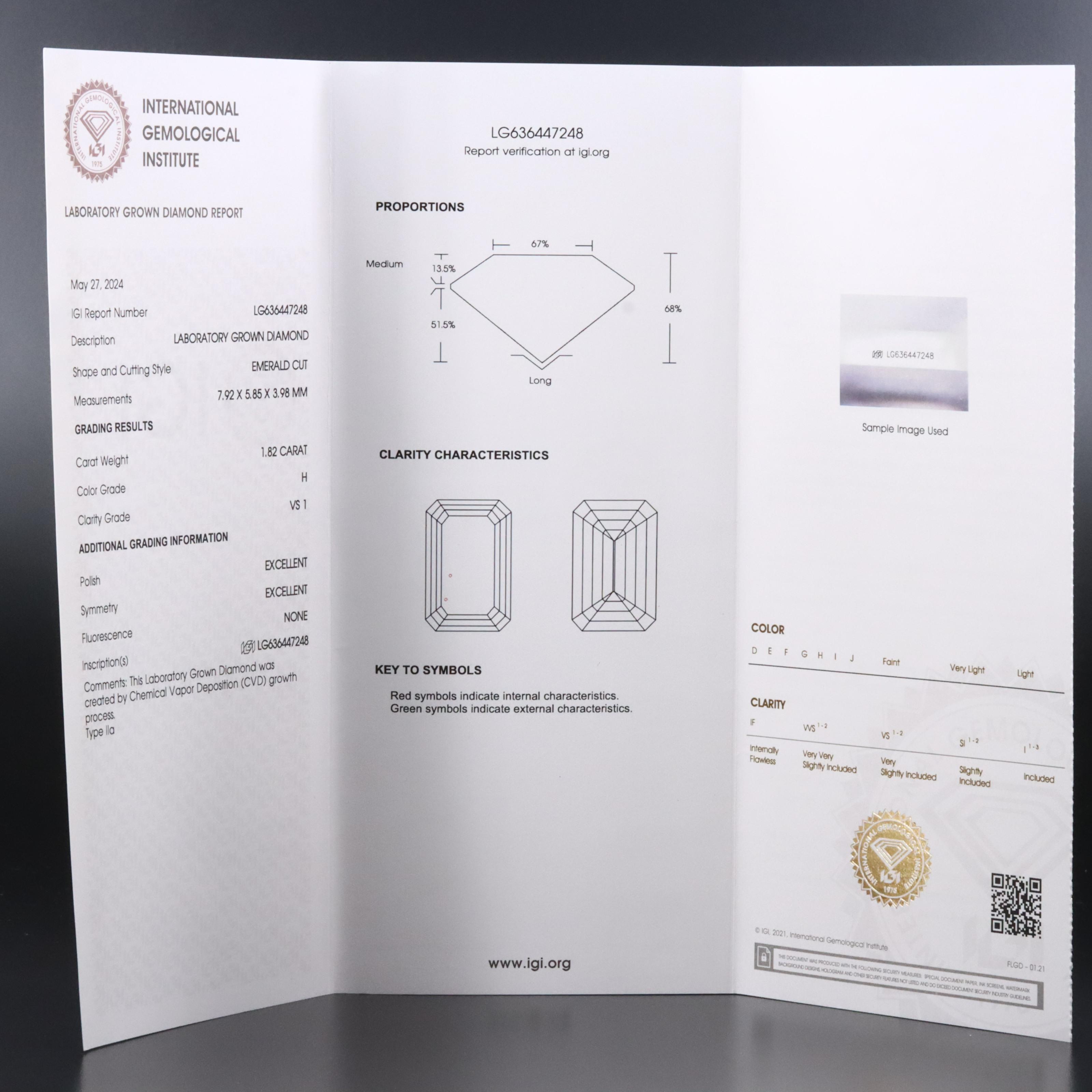 Loose 1.82 CT Lab Grown Diamond with IGI Report