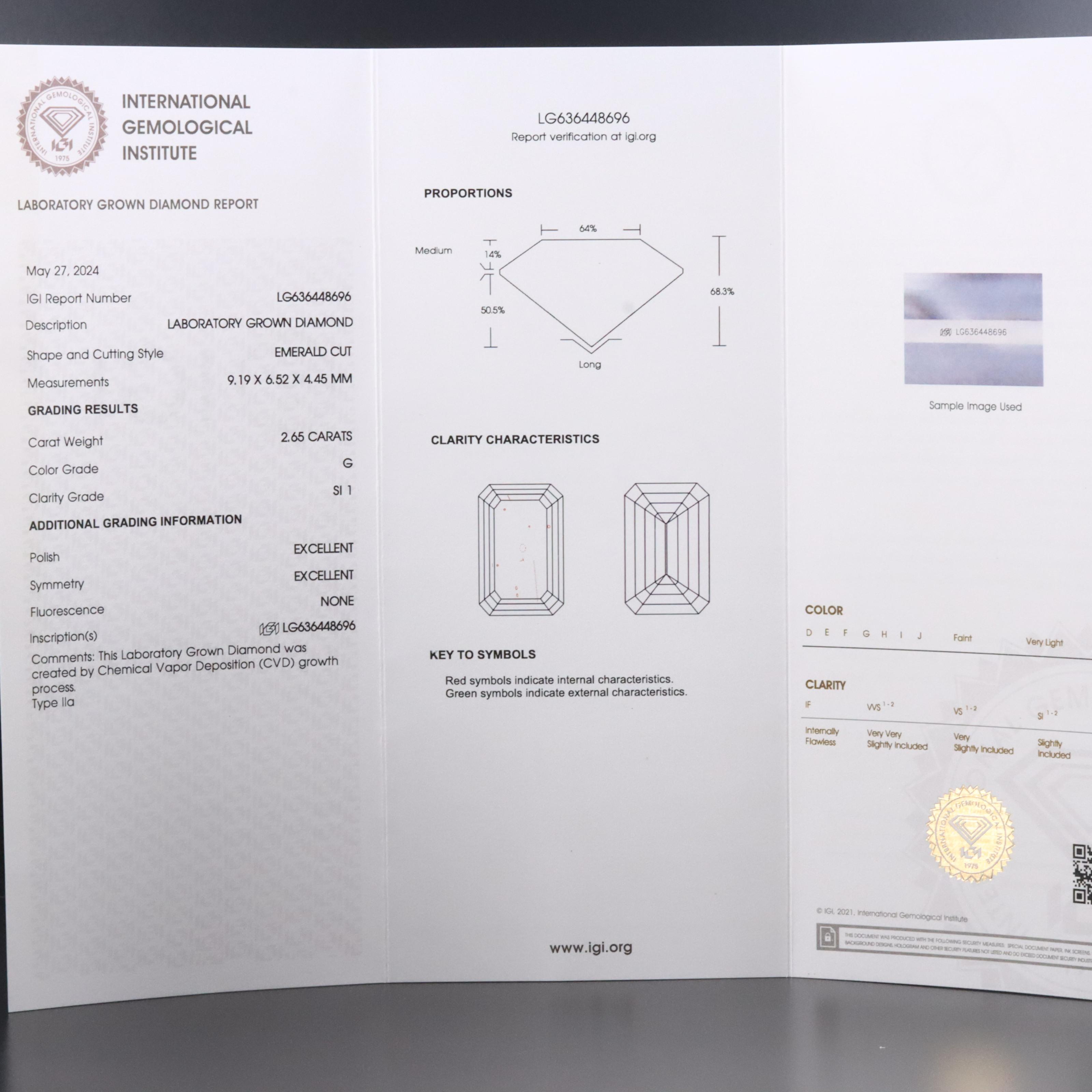 Loose 2.65 CT Lab Grown Diamond with IGI Report