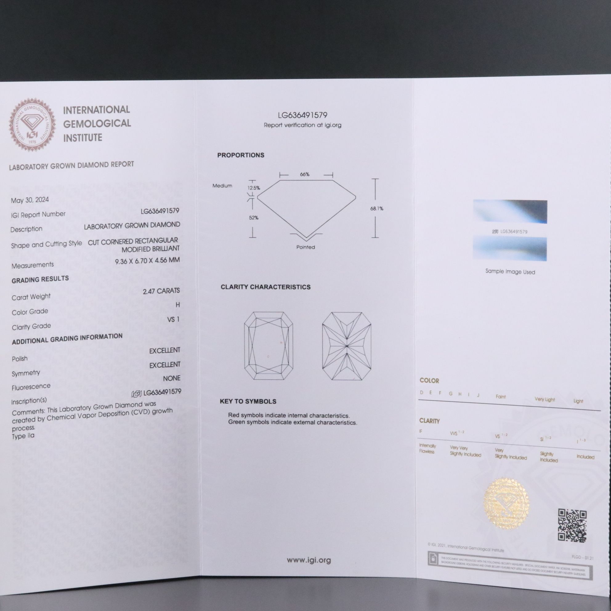Loose 2.47 CT Lab Grown Diamond with IGI Report