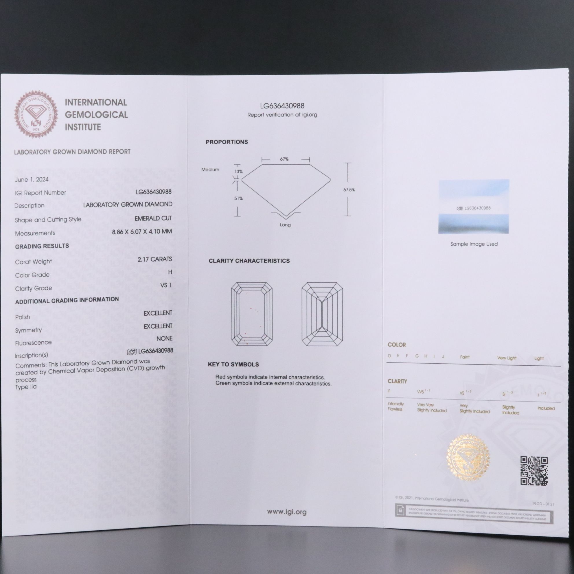 Loose 2.17 CT Lab Grown Diamond with IGI Report
