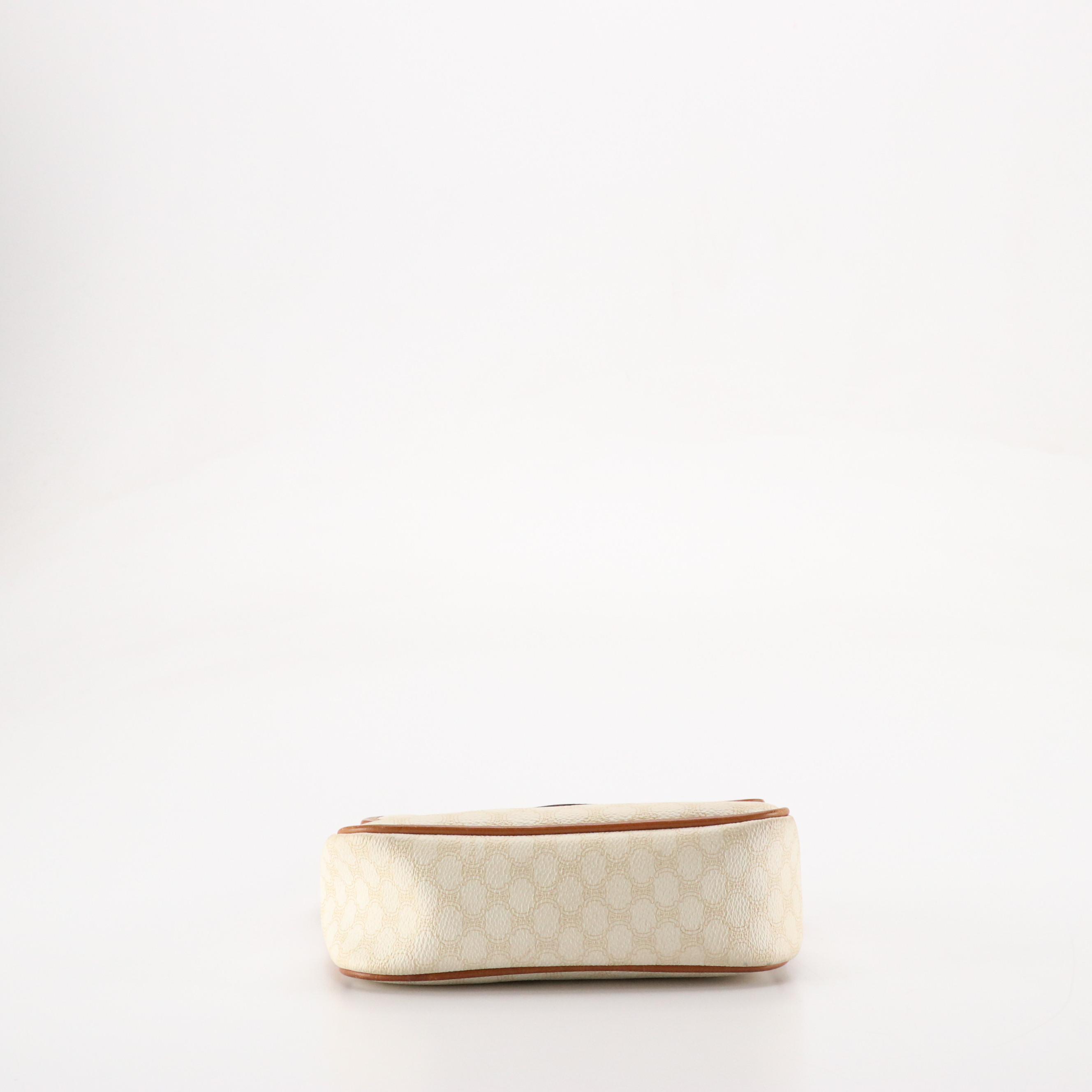 Celine Small Front Flap Crossbody Bag in White Macadam Canvas and Leather Trim