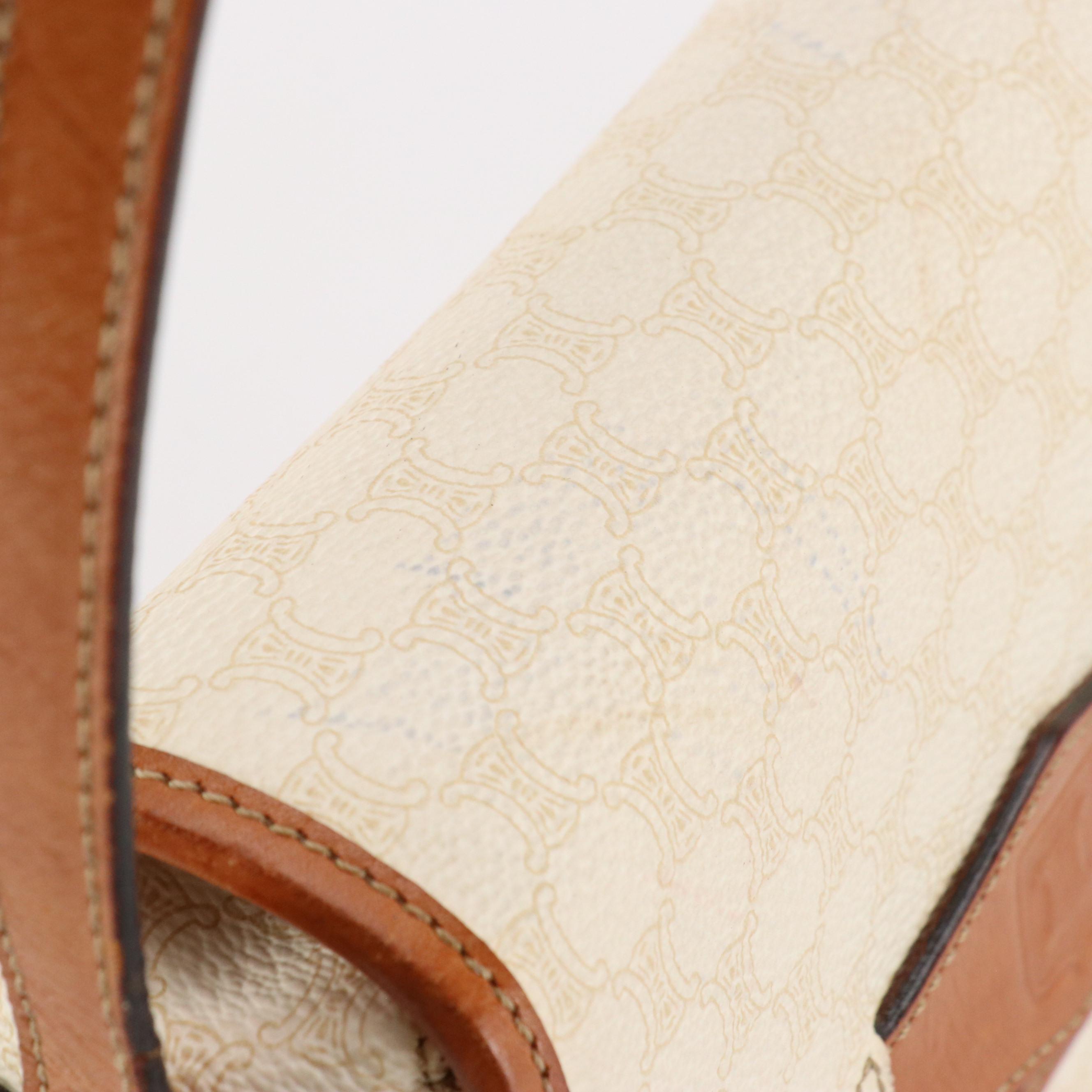 Celine Small Front Flap Crossbody Bag in White Macadam Canvas and Leather Trim