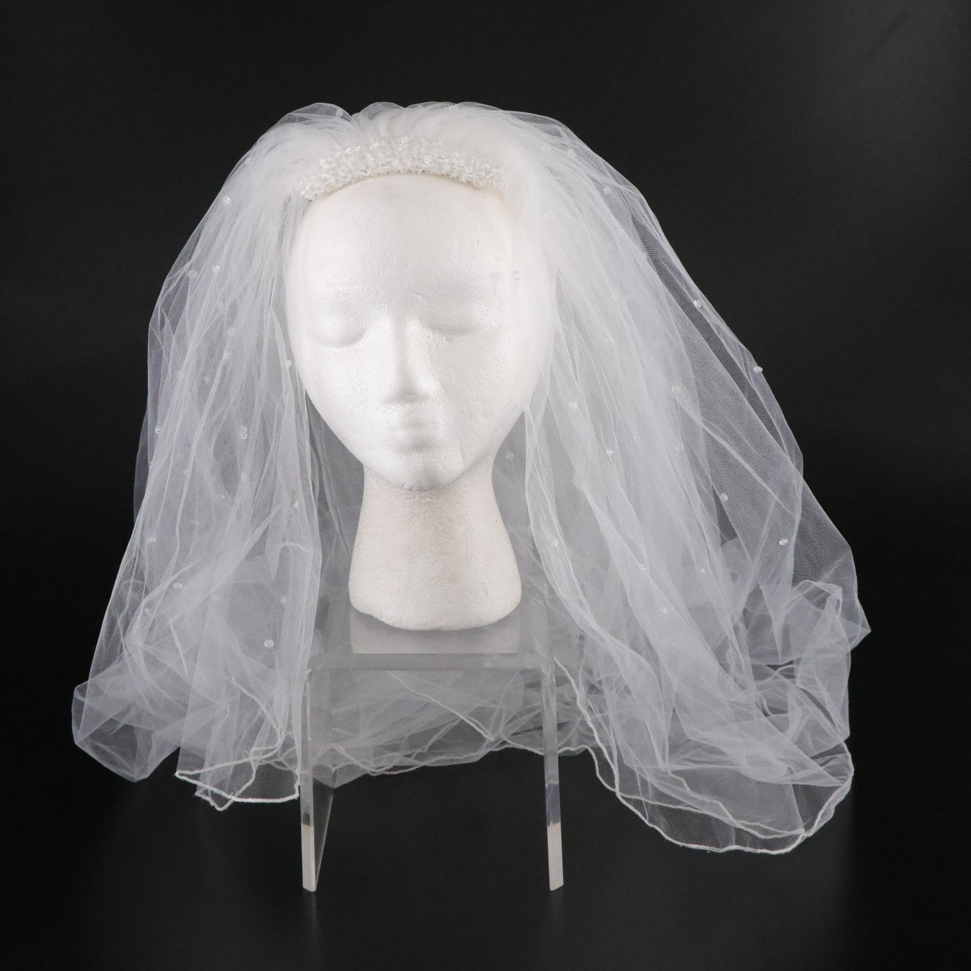 Bridal Headpiece with Veil, Ring Pillow, Petal Basket and Wedding Cake Servers