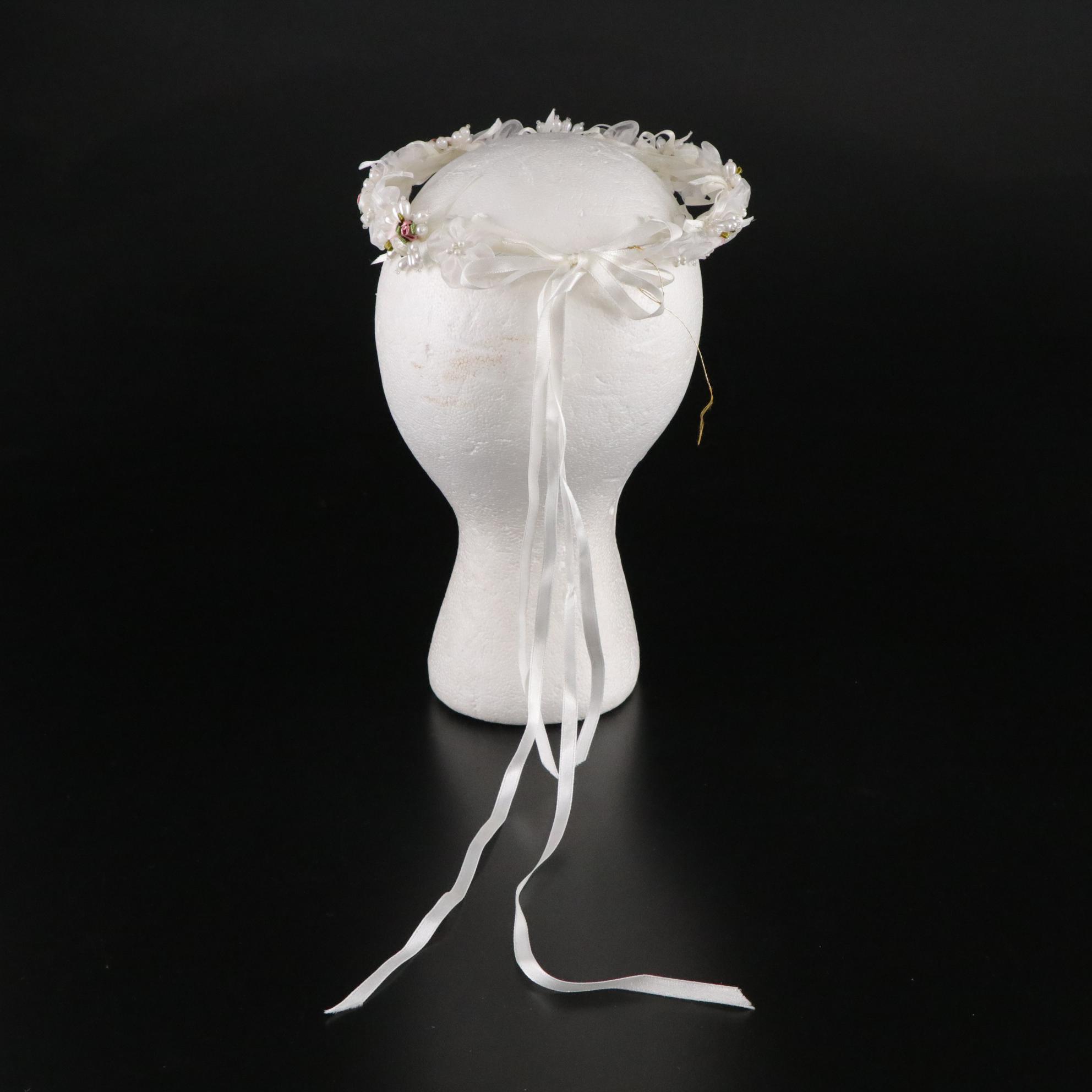 Bridal Headpiece with Veil, Ring Pillow, Petal Basket and Wedding Cake Servers