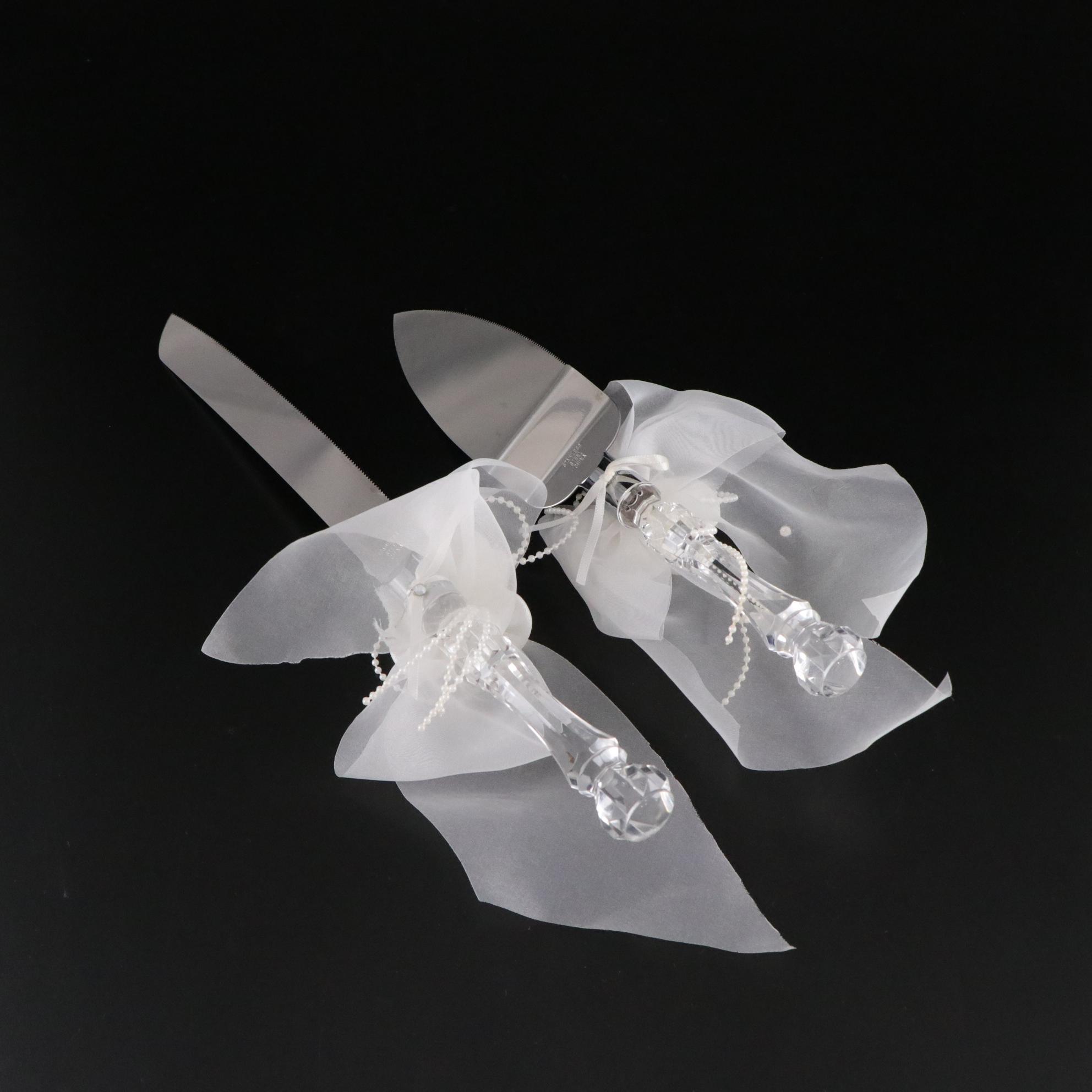 Bridal Headpiece with Veil, Ring Pillow, Petal Basket and Wedding Cake Servers