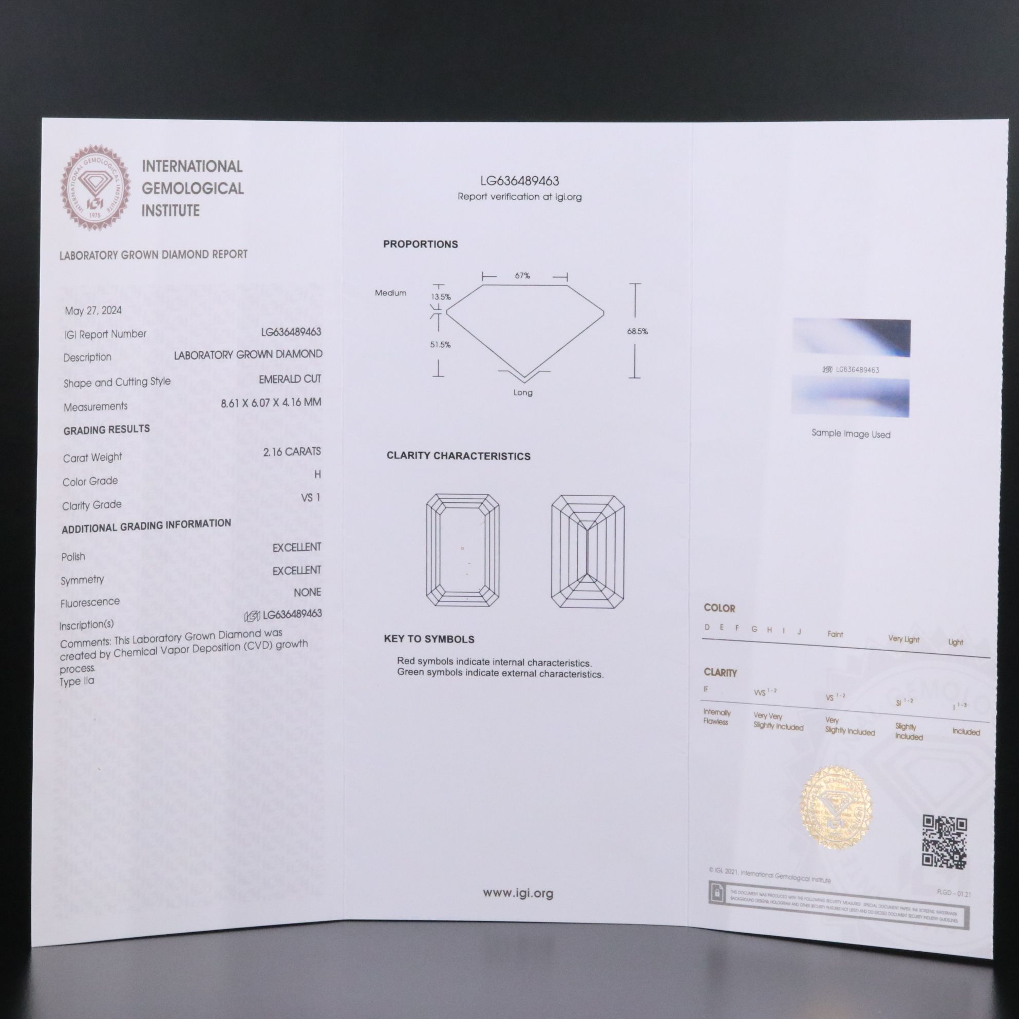 Loose 2.16 CT Lab Grown Diamond with IGI Report