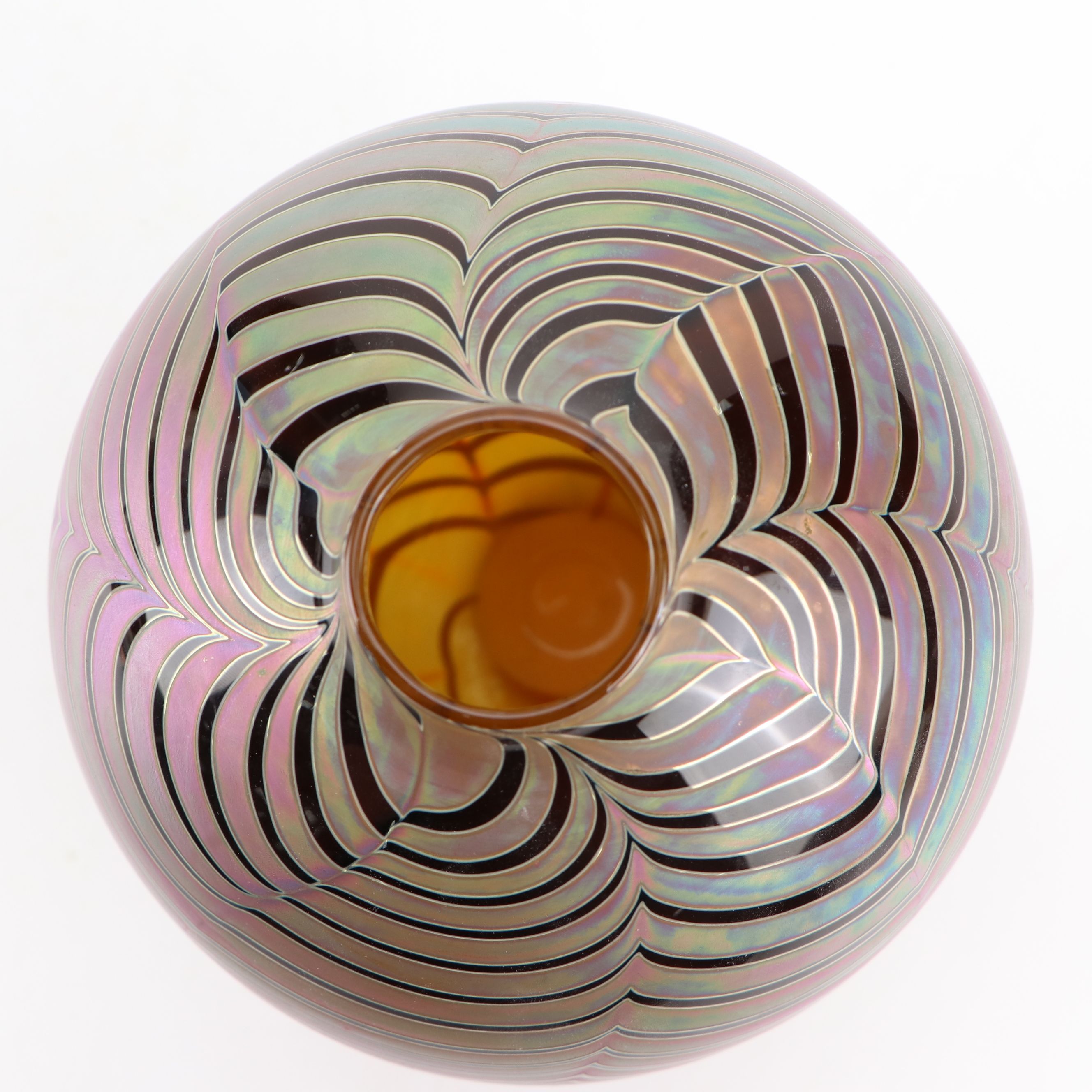 Craig Zweifel Art Glass Feather Pulled Iridescent Vase, 2000