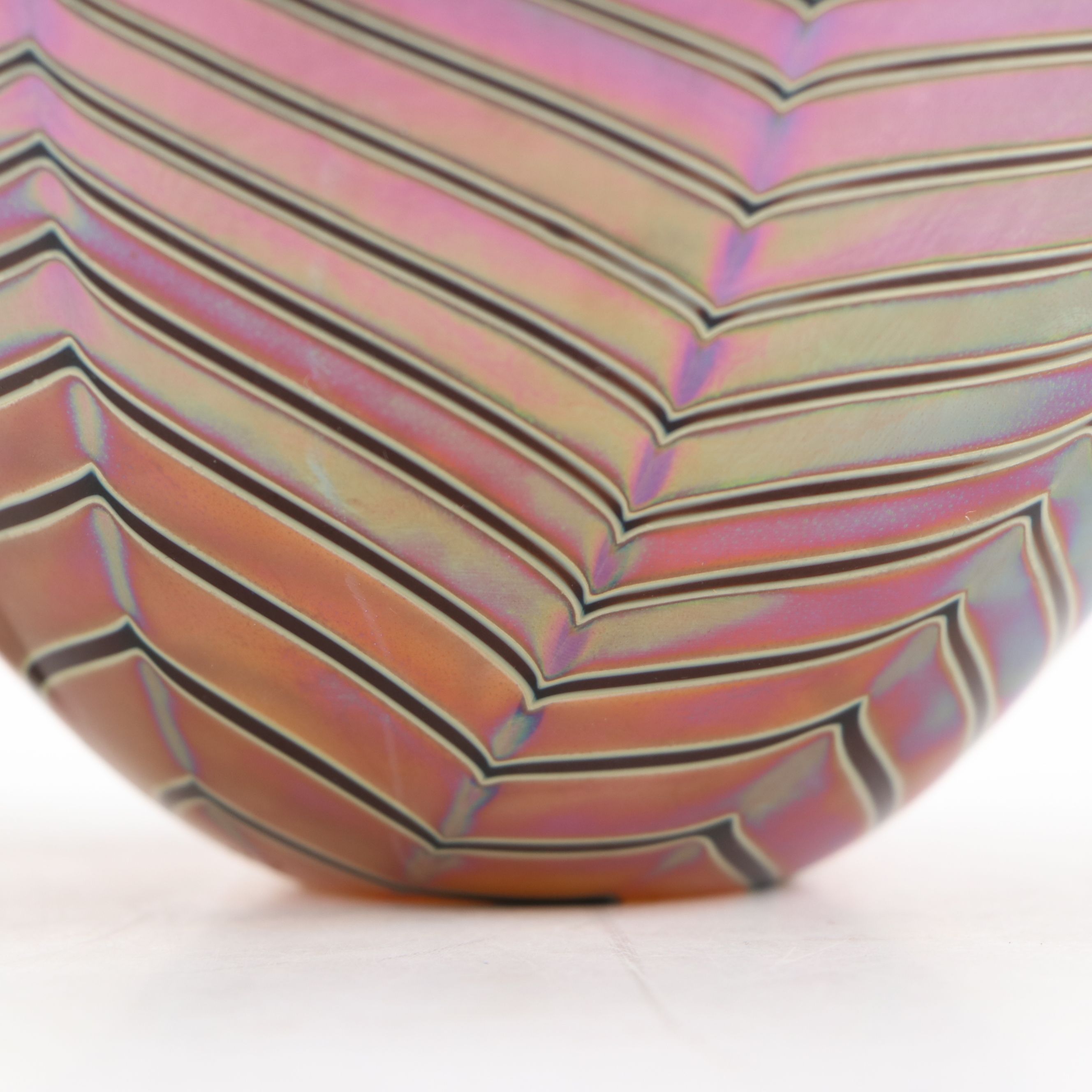 Craig Zweifel Art Glass Feather Pulled Iridescent Vase, 2000