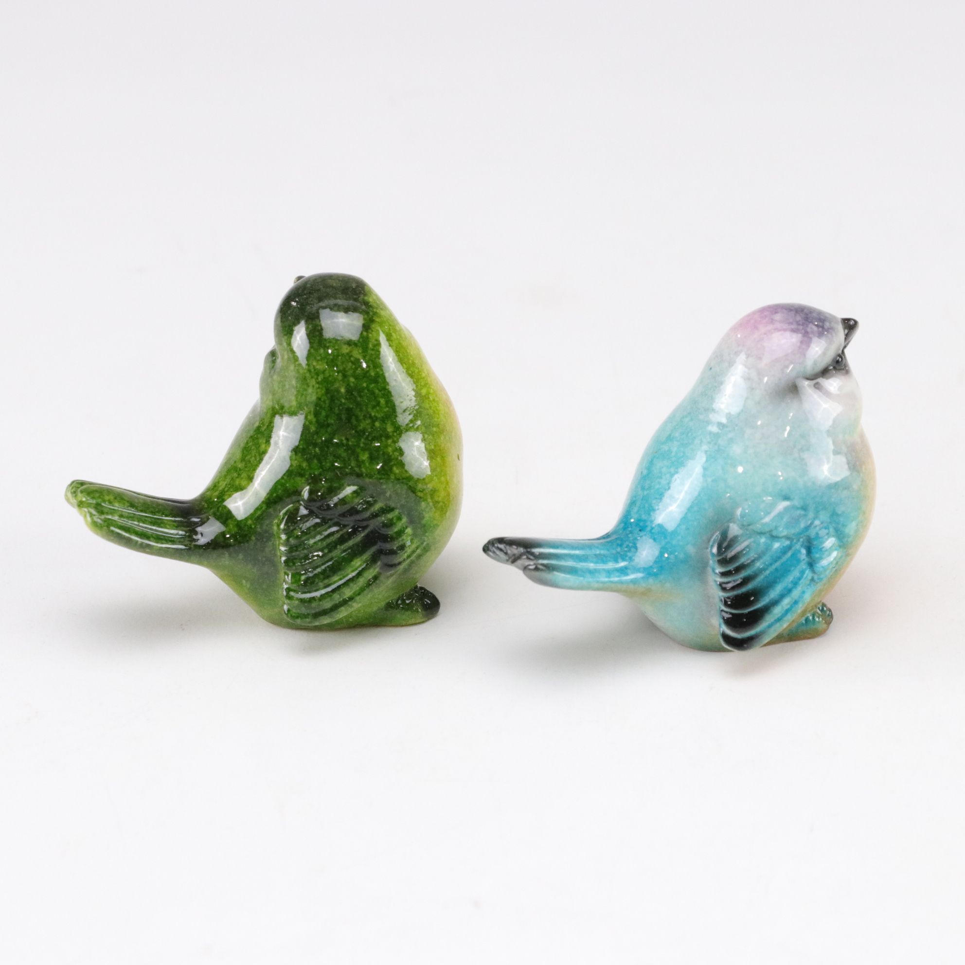 Four Bird Figurines and Two Dresser Trays