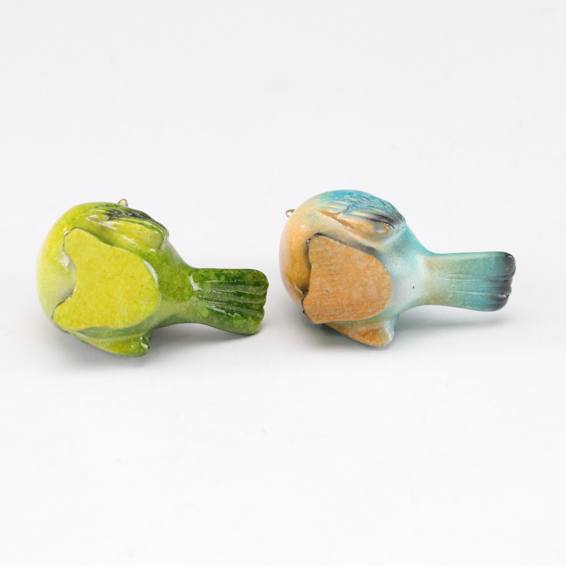 Four Bird Figurines and Two Dresser Trays