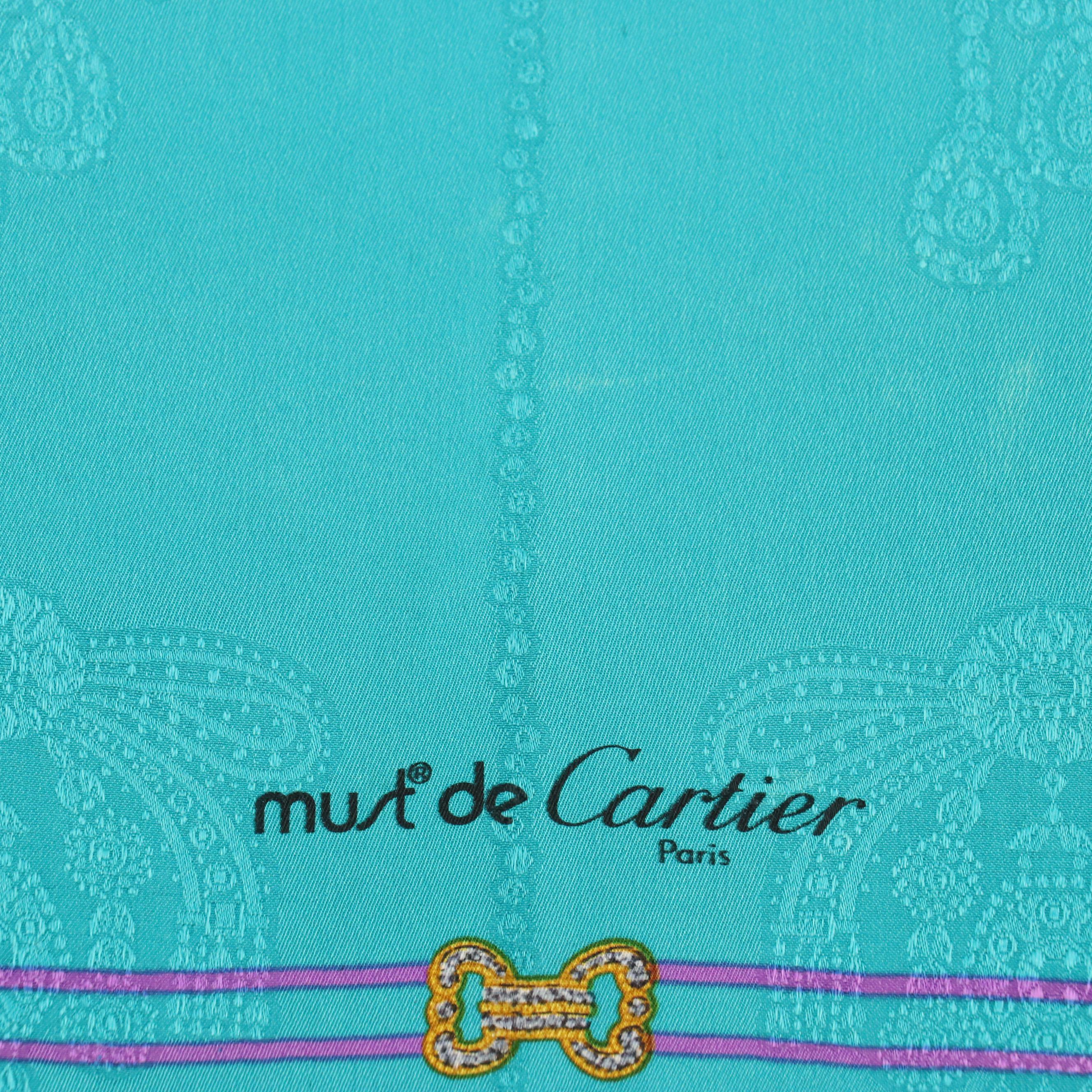 Cartier Must de Cartier Brooch Pin Motif Scarf 90 in Silk Jacquard with Box