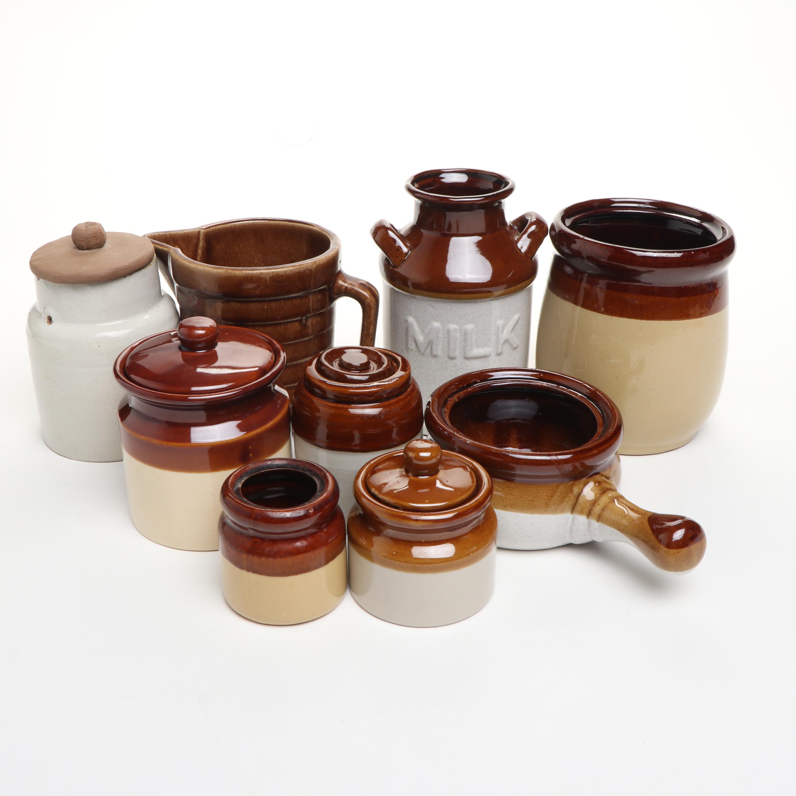 Art Pottery Milk Jug, Lidded Vessels, Soup Bowl, and More Tableware