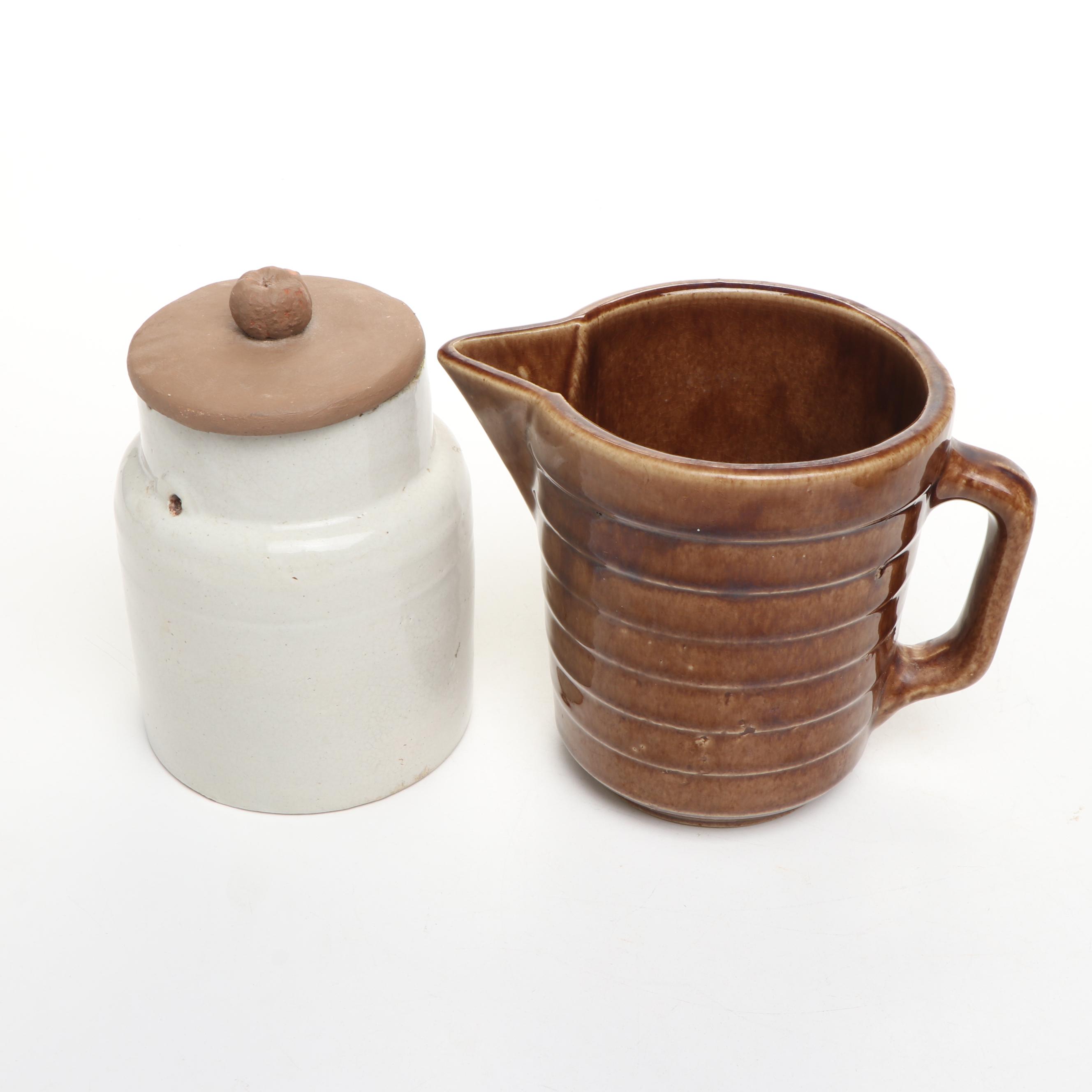 Art Pottery Milk Jug, Lidded Vessels, Soup Bowl, and More Tableware